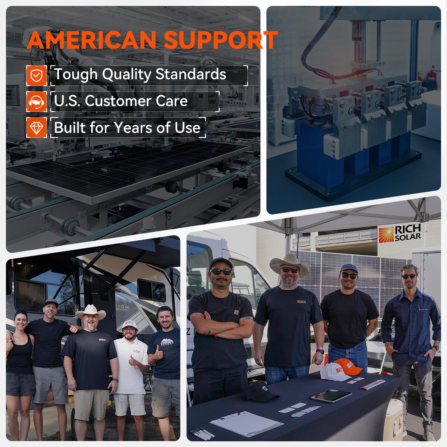 RICH SOLAR 250 Watt 12 Volt 18BB Monocrystalline Solar Panel N-Type Cells High Efficiency Solar Module for RV Trailer Camper Marine Off Grid All Black