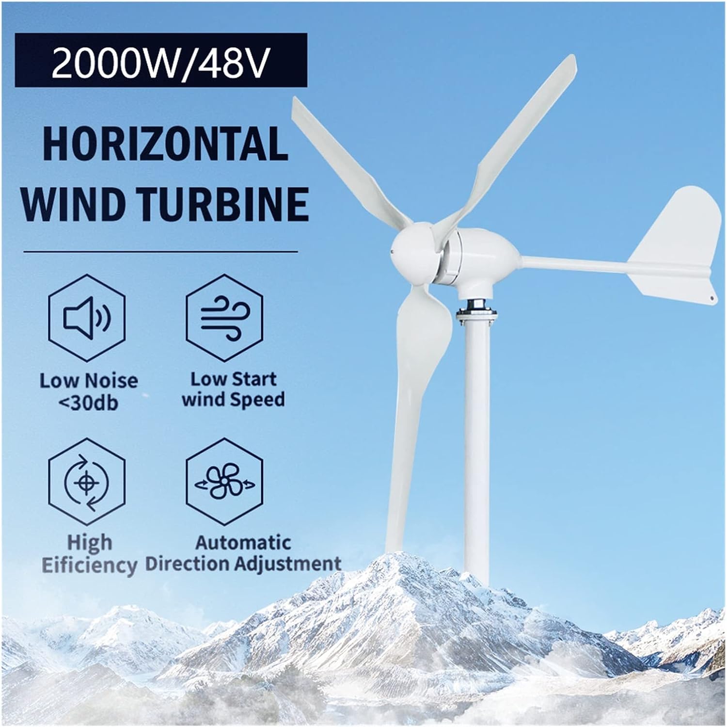 Wind Turbine Wind Turbine Generator 2000w Horizontal Wind Turbine Generator 3 Blades 12V 24V 48V Alternative Energy Generator MPPT Controller (Color : Turbine Only, Size : 3_24V_1500W)