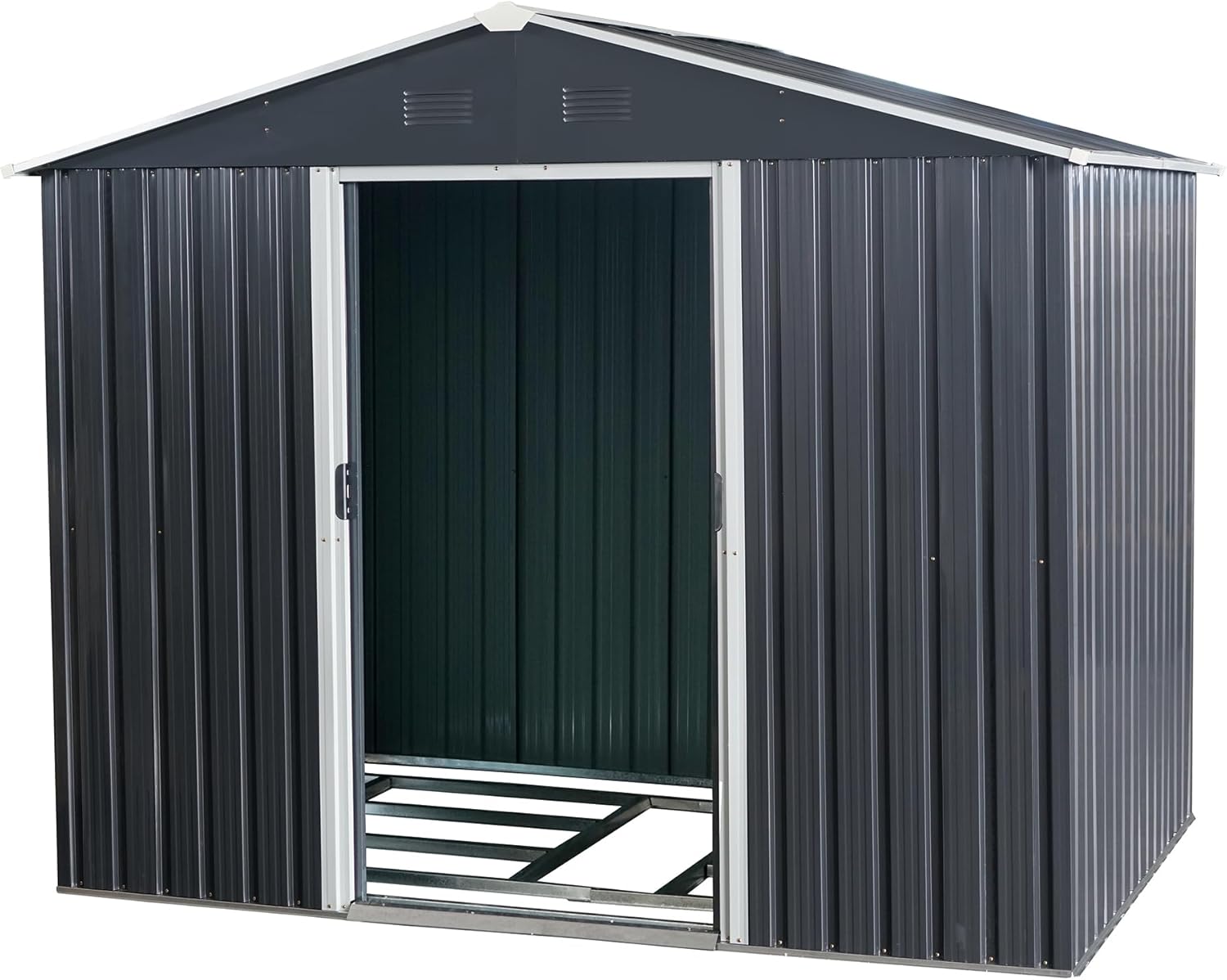 8 x 6 FT Outdoor Storage Shed, Metal Garden Shed with Double Doors & Metal Foundation, Tool Shed Tiny House Vertical Outside Storage Building for Backyard, Black