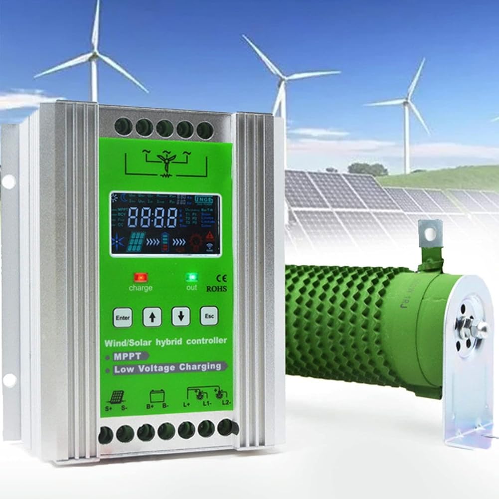 New Upgraded Wind Solar Hybrid Charge Controller 12V/24V/48V Auto Switch Regulator, Off Grid MPPT Wind Turbine Solar Charge Controller for Wind Turbine Generator Charger,Wind1200W+Solar1000W ( H)