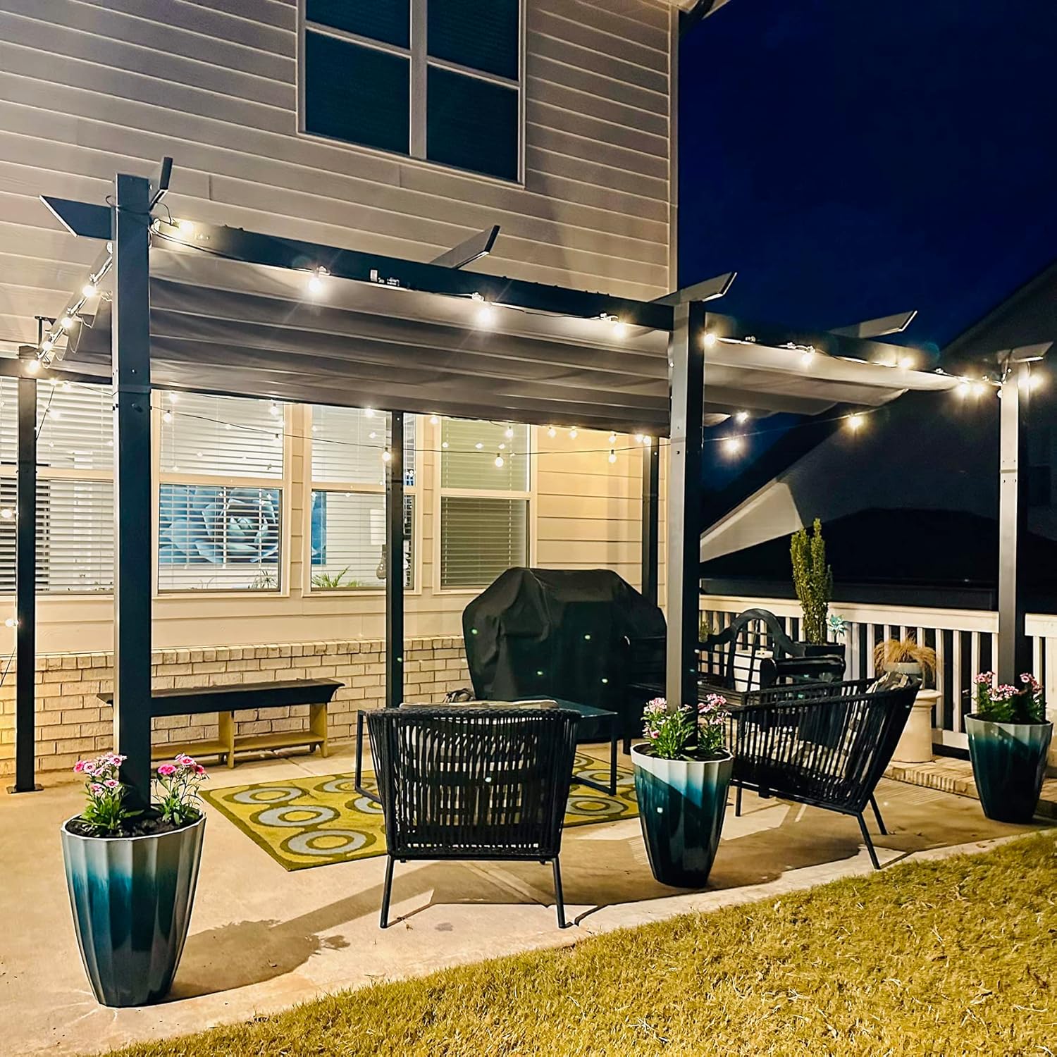 Domi 11’ X 16’ Outdoor Retractable Pergola with Weather-Resistant Canopy Aluminum Garden Pergola Patio Grill Gazebo for Courtyard