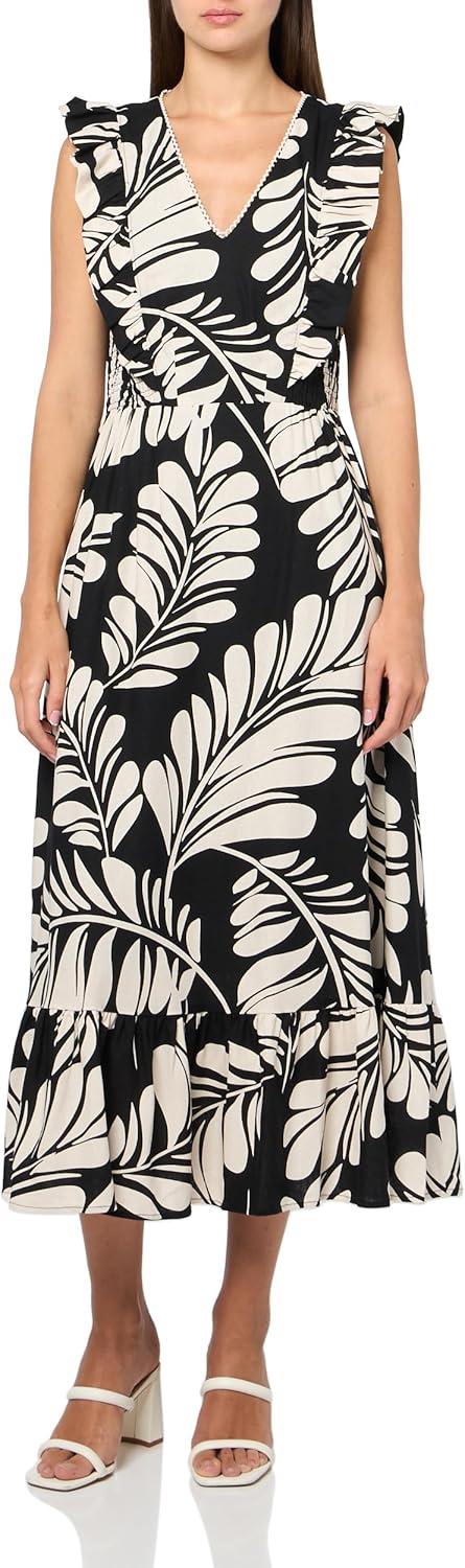 Anne Klein Women's V Neck Ruffle SLV Modern Midi Dress