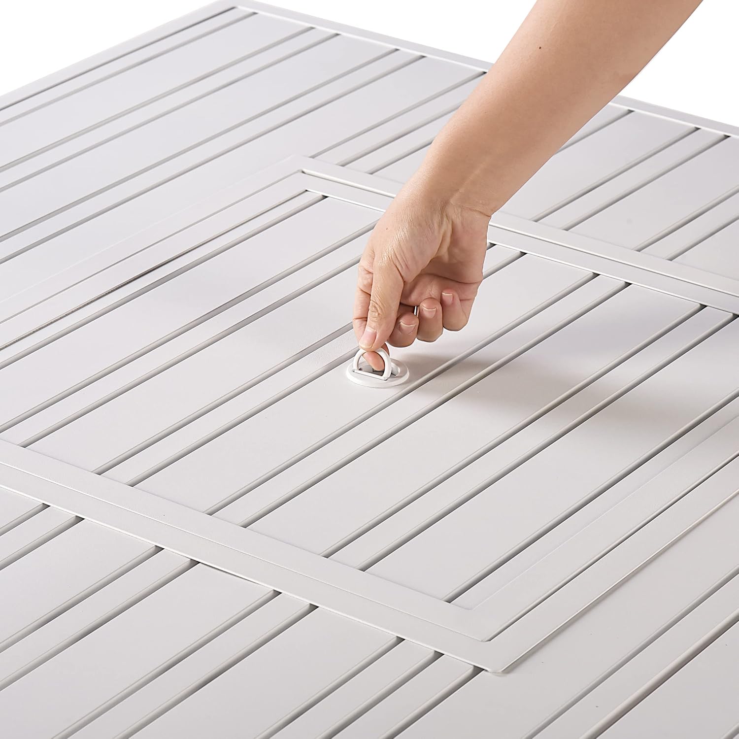 Square 42 in. x 42 in. Aluminum Propane Fire Pit Table with Glass Beads, Two Covers, Lid, 57,000 BTUs in White Finish