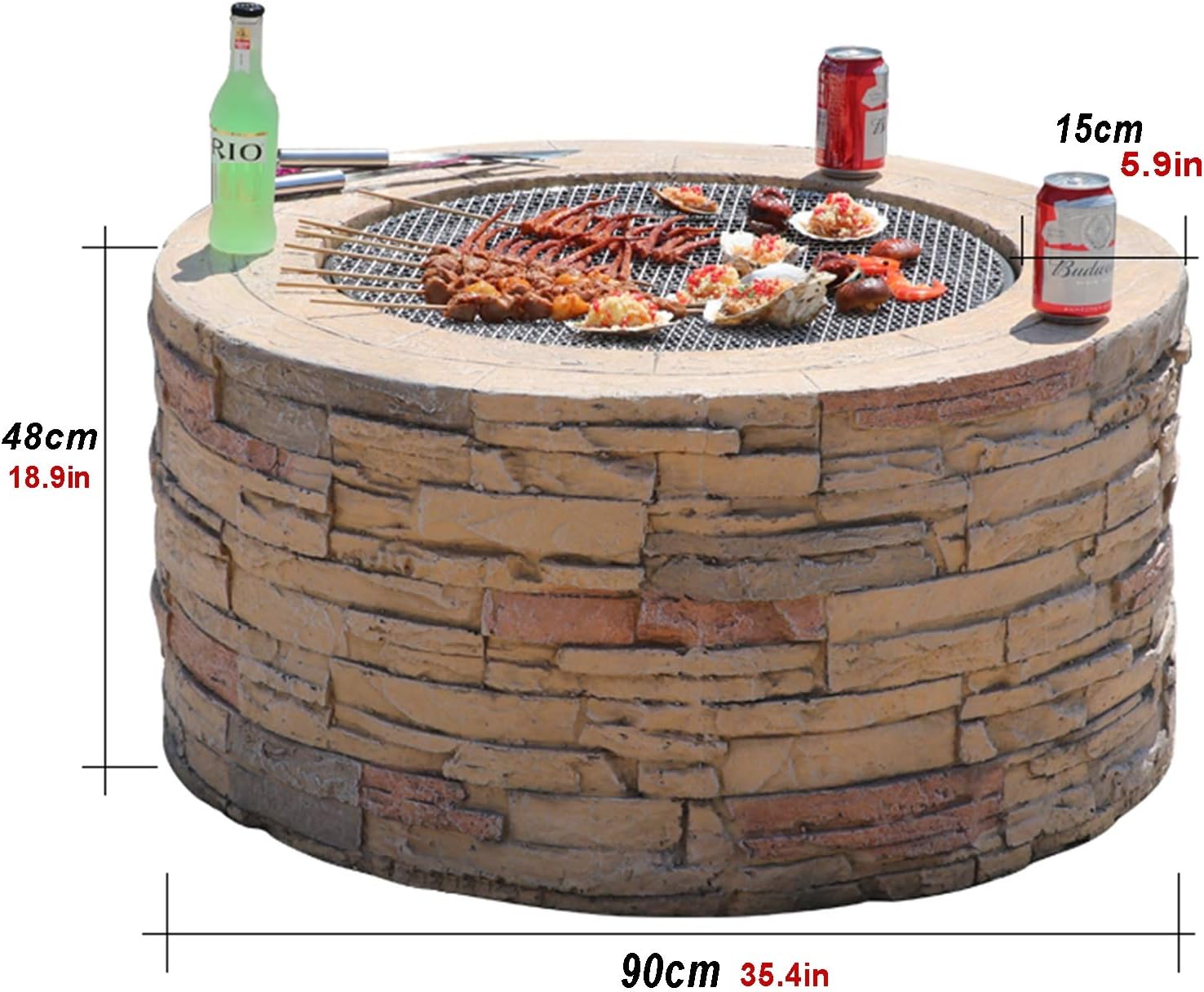 Outdoor Fire Pit Garden Wood-Burning Fire Pit Barbecue Grill, Backyard Patio Outdoor Imitation Stone Fireplace