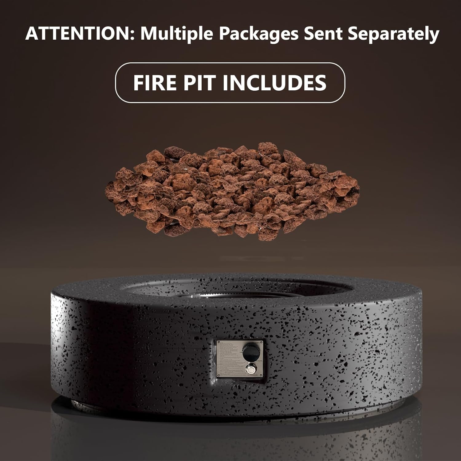 SUNBURY 42in Round Outdoor Fire Pit, Propane Gas Patio Fire Table, CSA Certified, 50000 BTU Firepit with Lava Rocks, Wind Guard, Propane Tank Cover, Waterproof Cover (Grey)