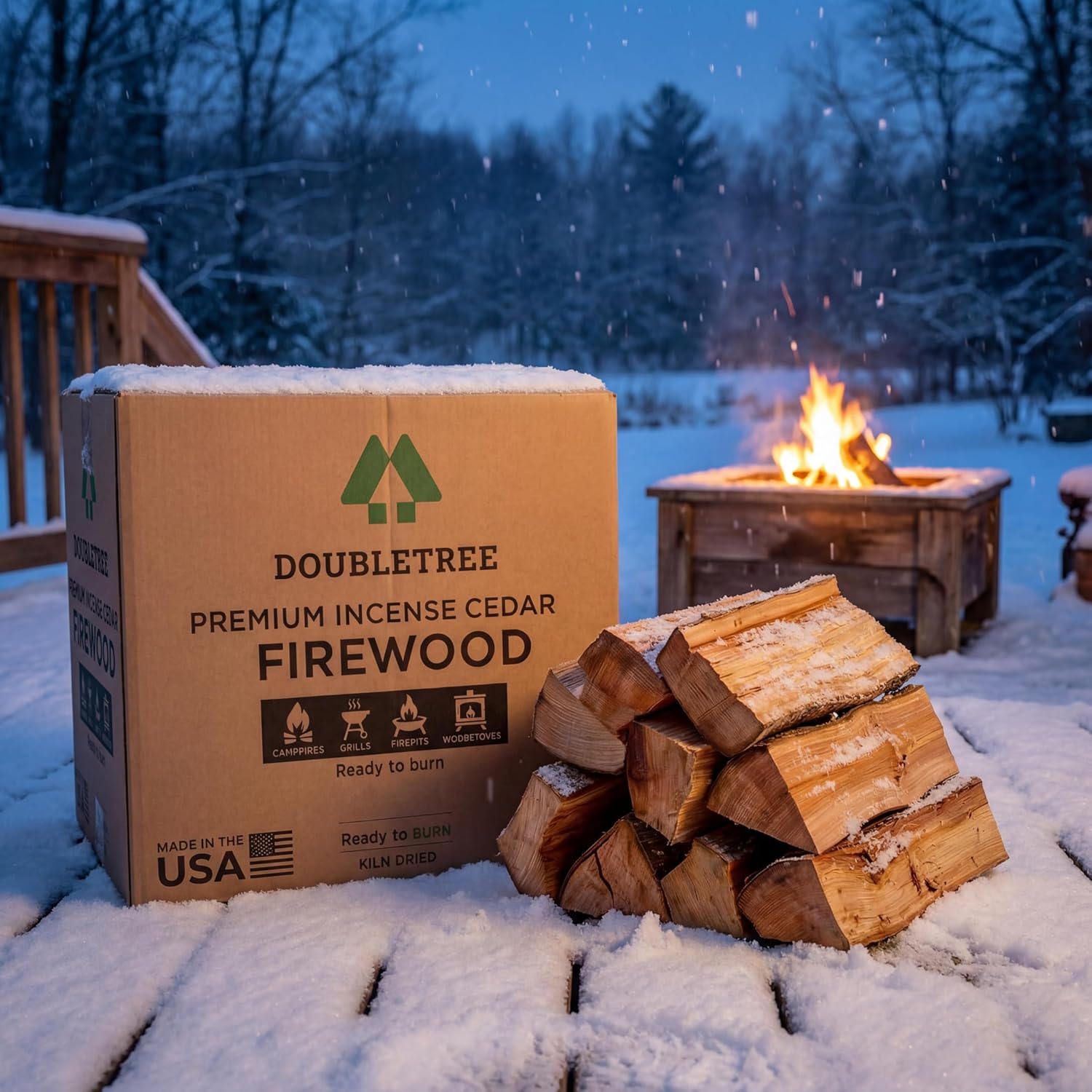 Double Tree - Kiln Dried Premium Incense Cedar Firewood (16inch Logs) (Includes Firestarter) (XX Large 4.5 Cubic ft for Fireplace,Campfire,Wood Stove, Fire Pit, Split Wood for Solo Stove or Breeo)