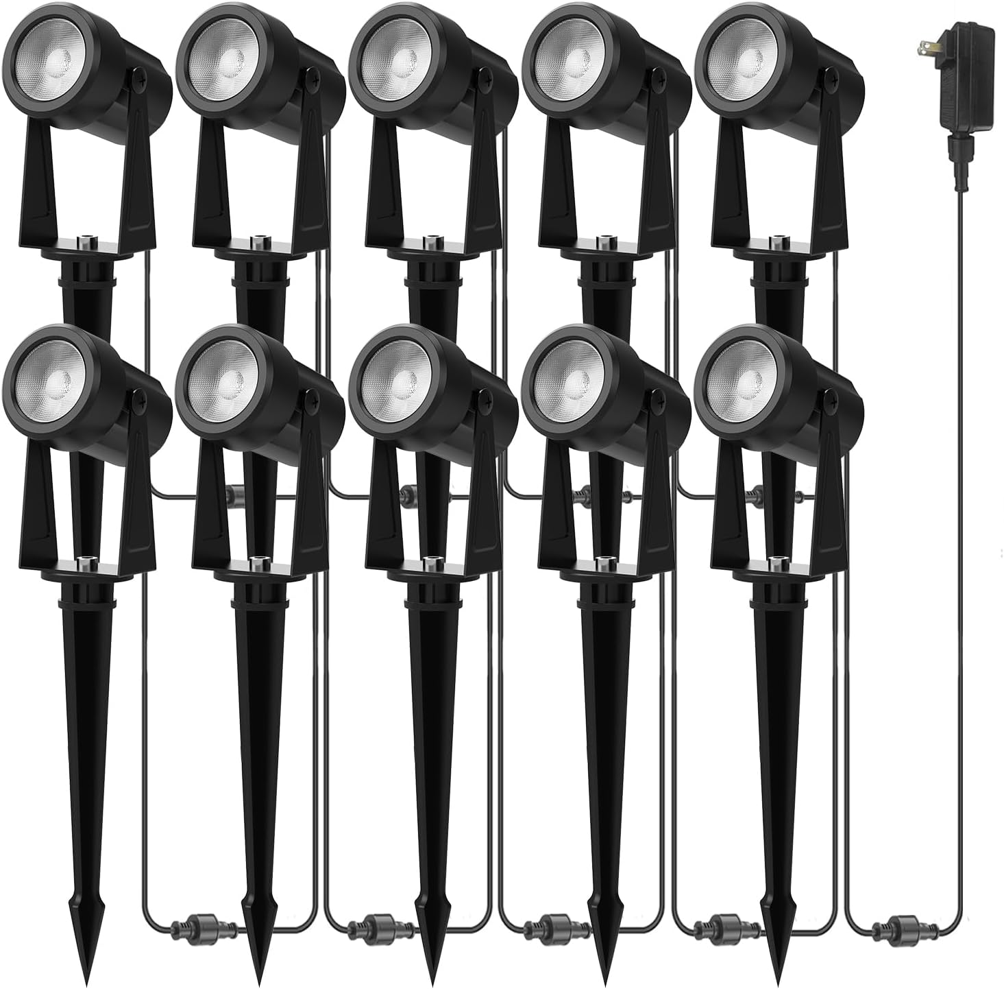 Banord Outdoor Landscape Lighting, 10 Pack Low Voltage LED Spot Lights with Transformer, IP65 Waterproof, 2700K Warm White for Yard, Garden, Lawn, Plants