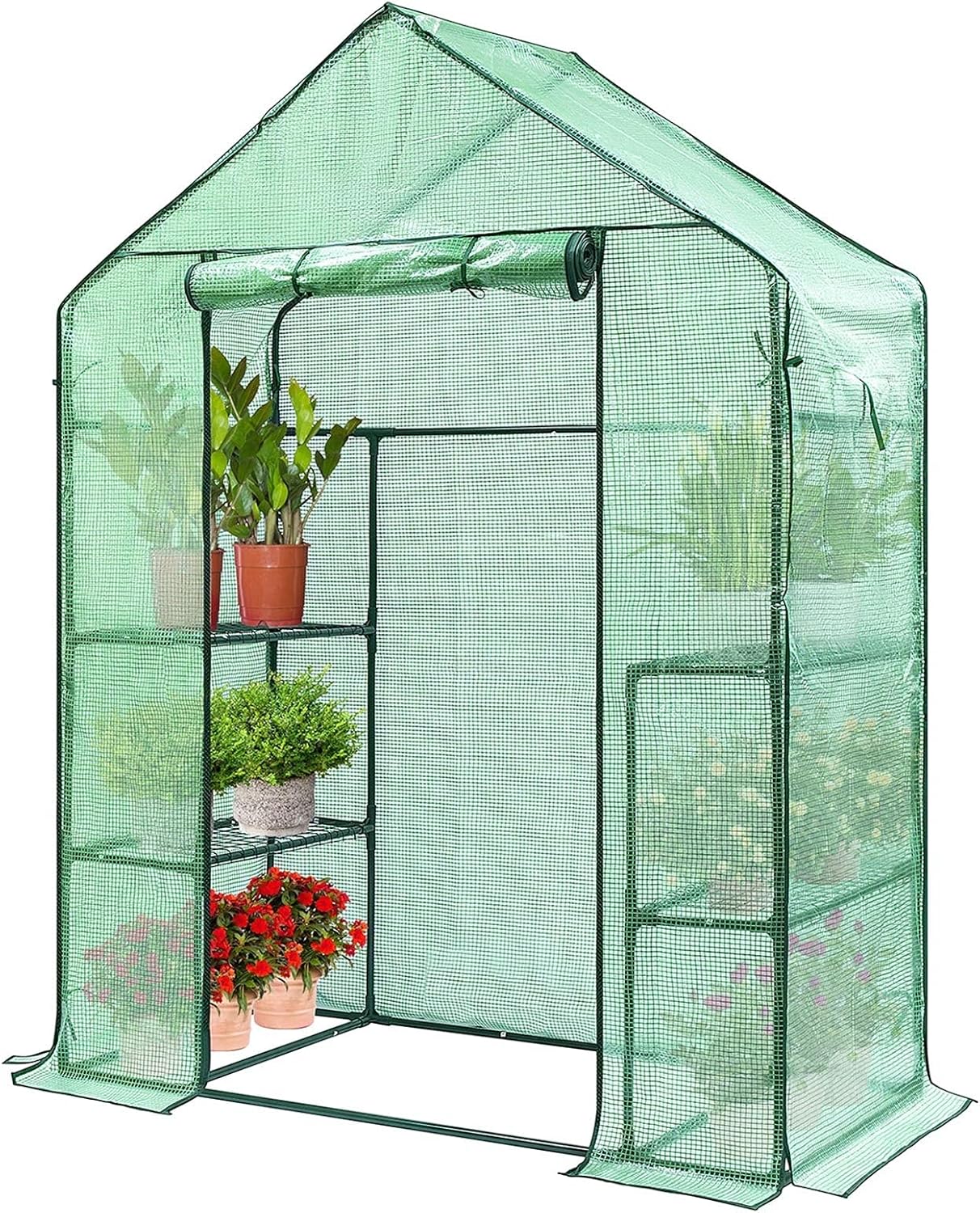 Large Walk-in Garden Greenhouse Tent, Tomato Growing Room, Double Zipper with 4 Shelves, Suitable for Outdoor Garden Lawn (Color : White, Size : 143x73x195cm)