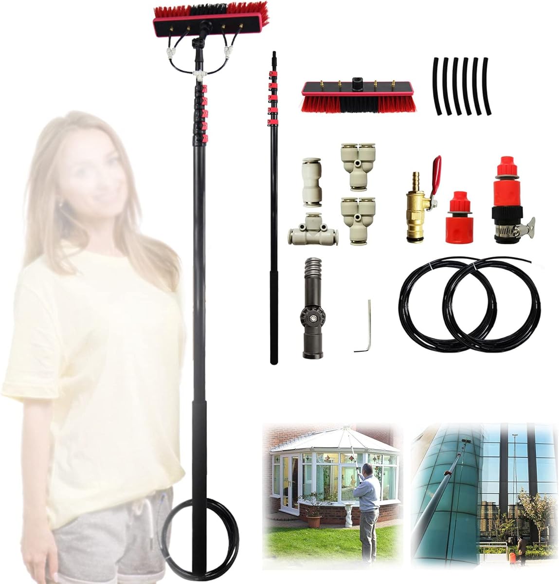 Cleaning Brush Window Cleaning Pole Water Supply Telescopic Brush Cleaner Greenhouse roof, Window Photovoltaic Solar Pool Panels ()