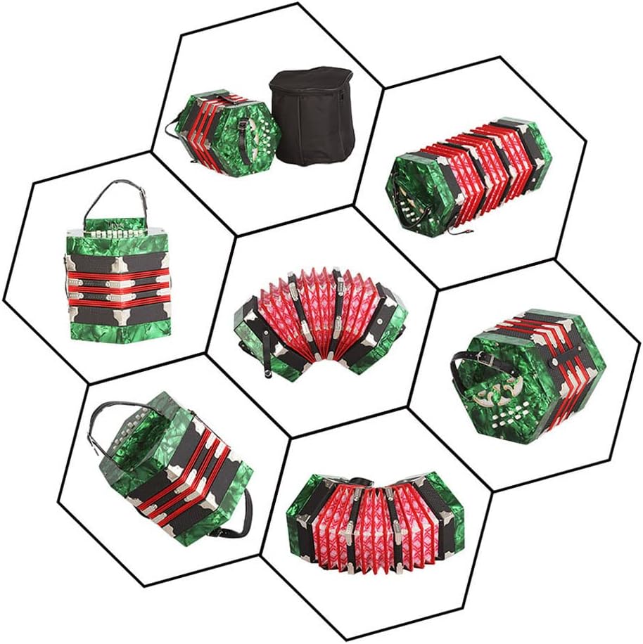 Concertina Accordion Acordeon Acordion Accordion Instrument Anglo-style concertina 20-Button 40-Reed Anglo Style with Carrying Bag Red Pine (Green)