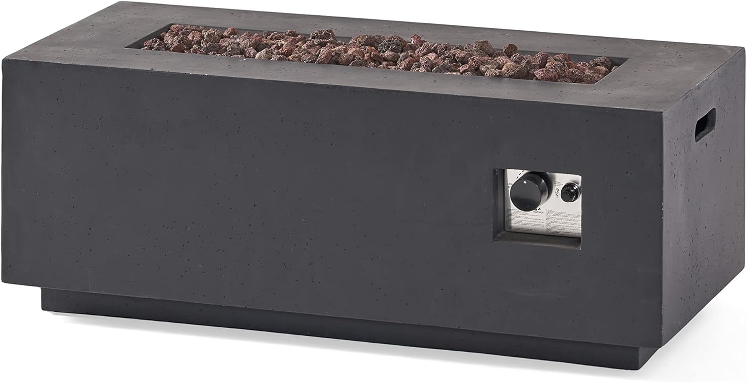 Christopher Knight Home Aidan Outdoor 40,000 BTU Rectangular Fire Pit (No Tank Holder) - Lightweight Concrete - Dark Gray