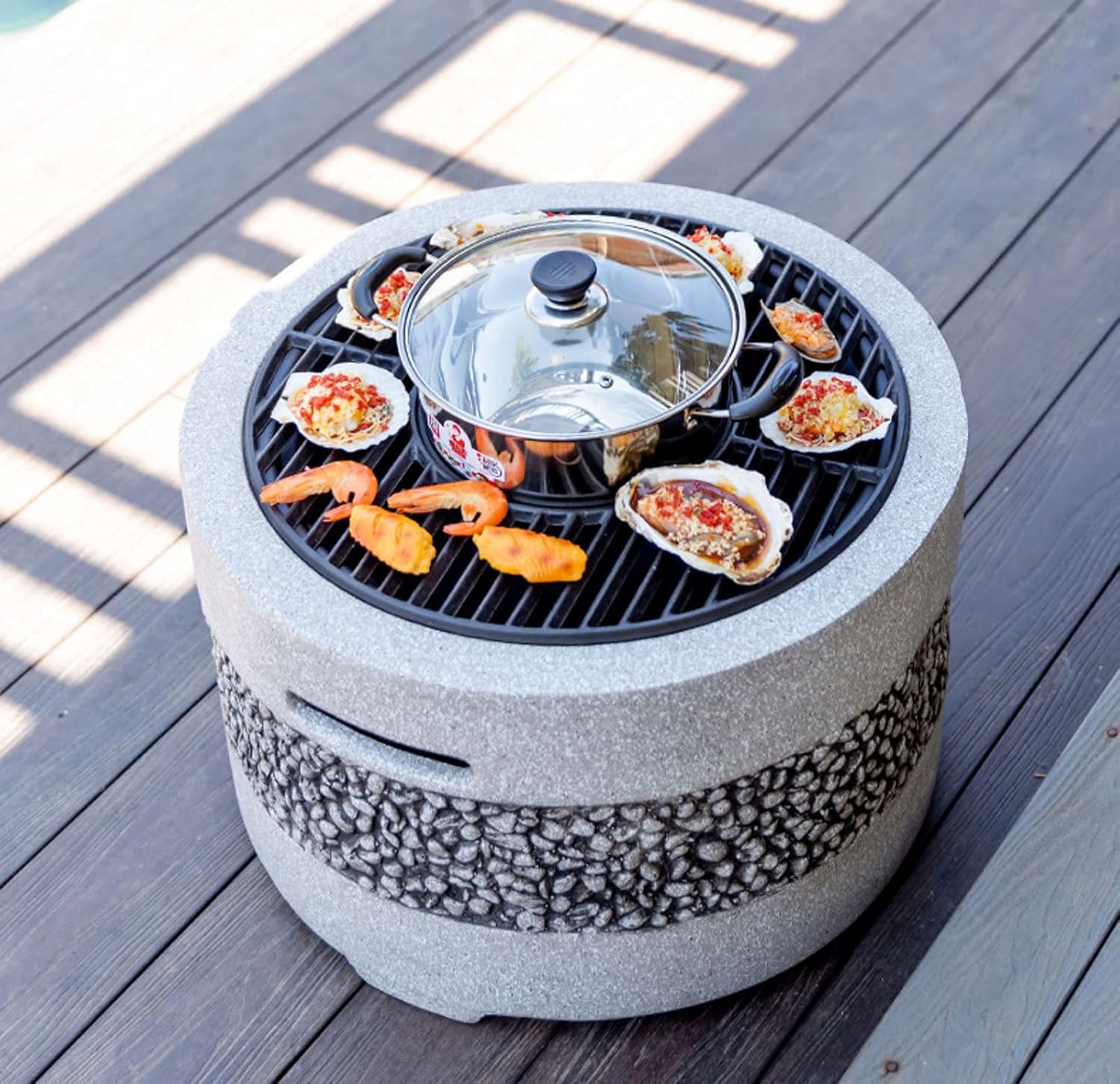 Barbecue Pit Poker,Outdoor Barbecue Table, Charcoal Heater, Antique Stone Effect Fire Pit Fire Pit Steel, Brazier (Black)