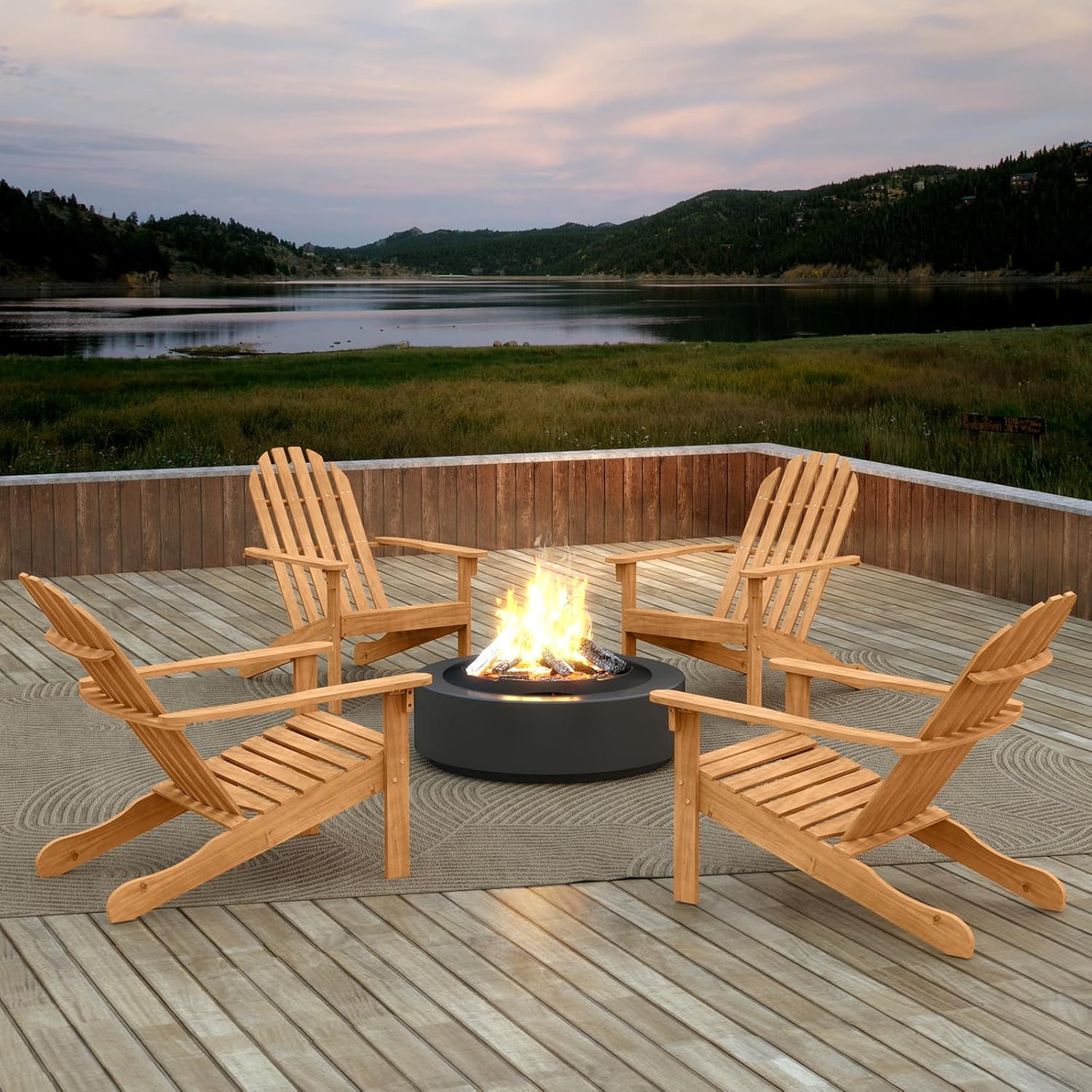 Giantex Adirondack Chairs Set of 4, Acacia Wood Fire Pit Chairs with Inclined Seat & High Backrest, Ergonomic Outdoor Slatted Patio Chairs for Lawn, Porch, Backyard, Poolside