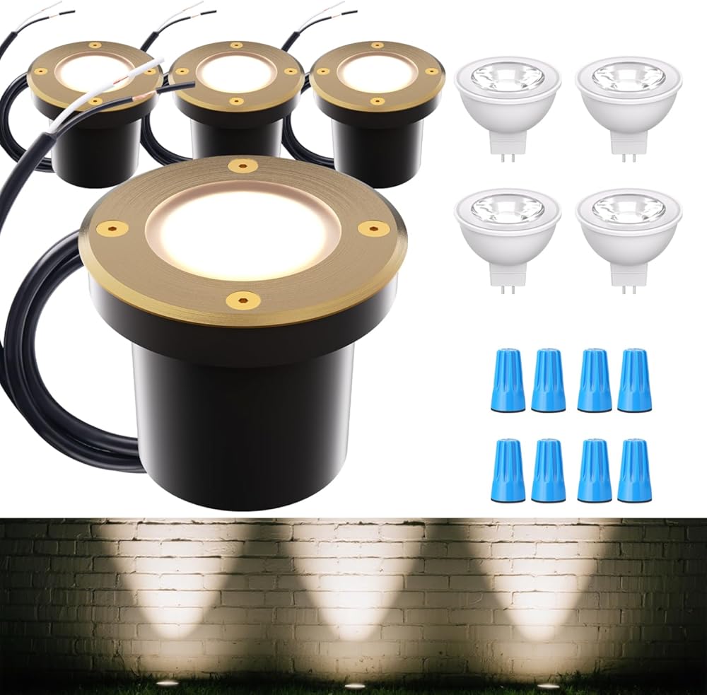 Cheopha Landscape Well Lights, 12V Low Voltage In-Ground Light, Outdoor Ground Lights with Replaceable MR16 LED Bulb 4W Warm White, Weatherproof for Landscape Garden Yard Lighting 4-Pack