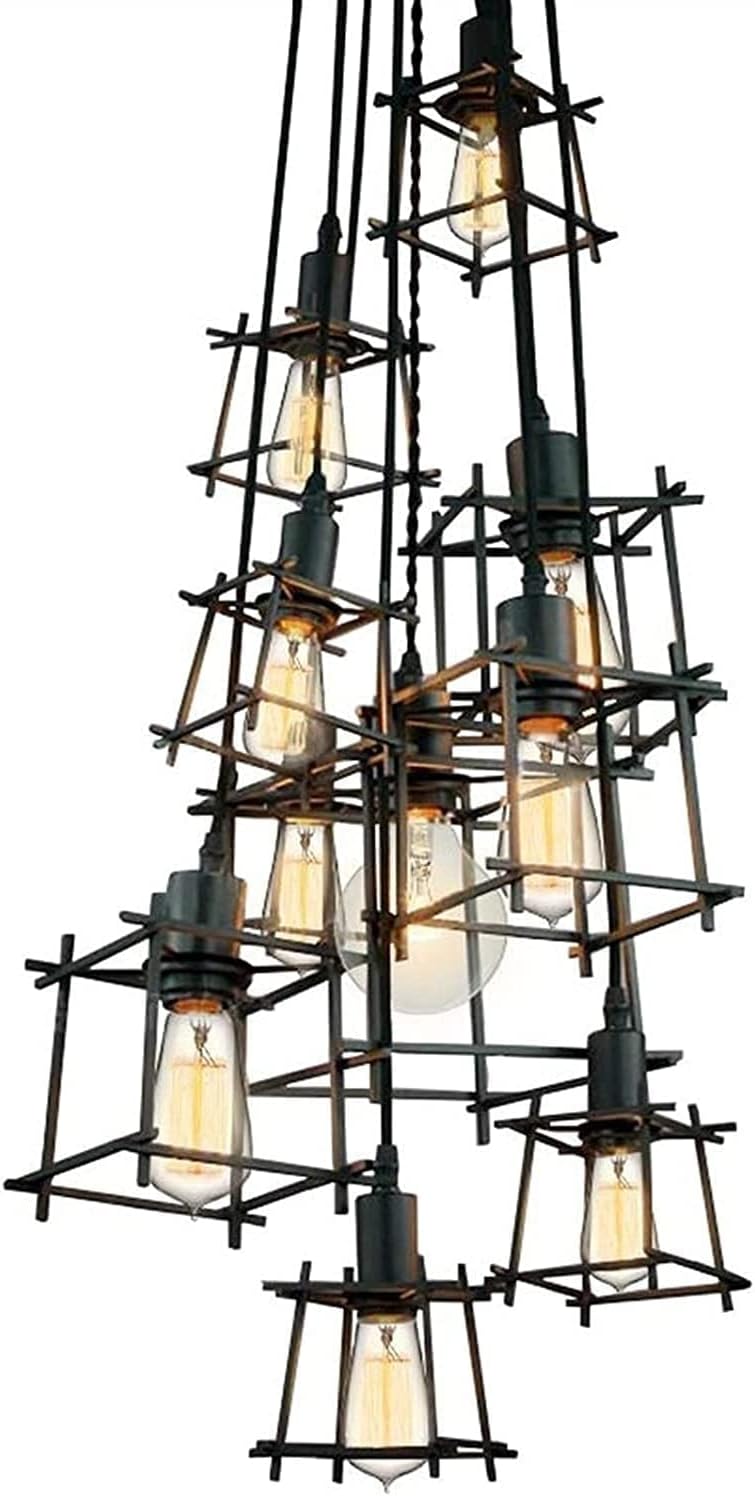 Chandelier, LED Modern Chandelier Lamp Pendant Lights 10 Heads E27 Iron Cage Ceiling Light - Retro Industrial Height Adjustable Fixtures Fitting Lighting Penda
