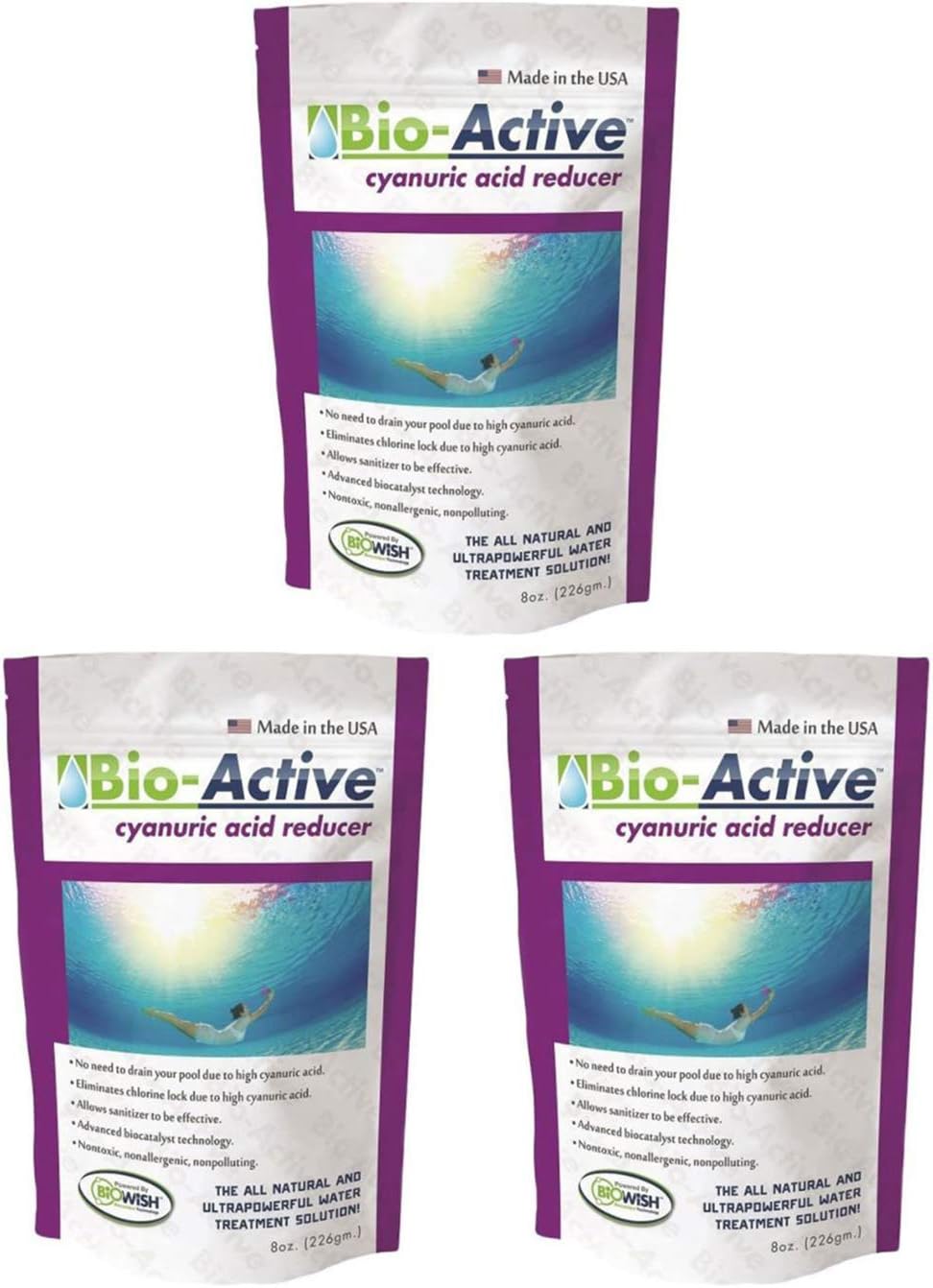 Bio-Active BA-CAR-08 Non Polluting 100-Percent Cyanuric Acid Reducer Powder for Commercial and Residential Swimming Pools, 8 Ounces (3 Pack)