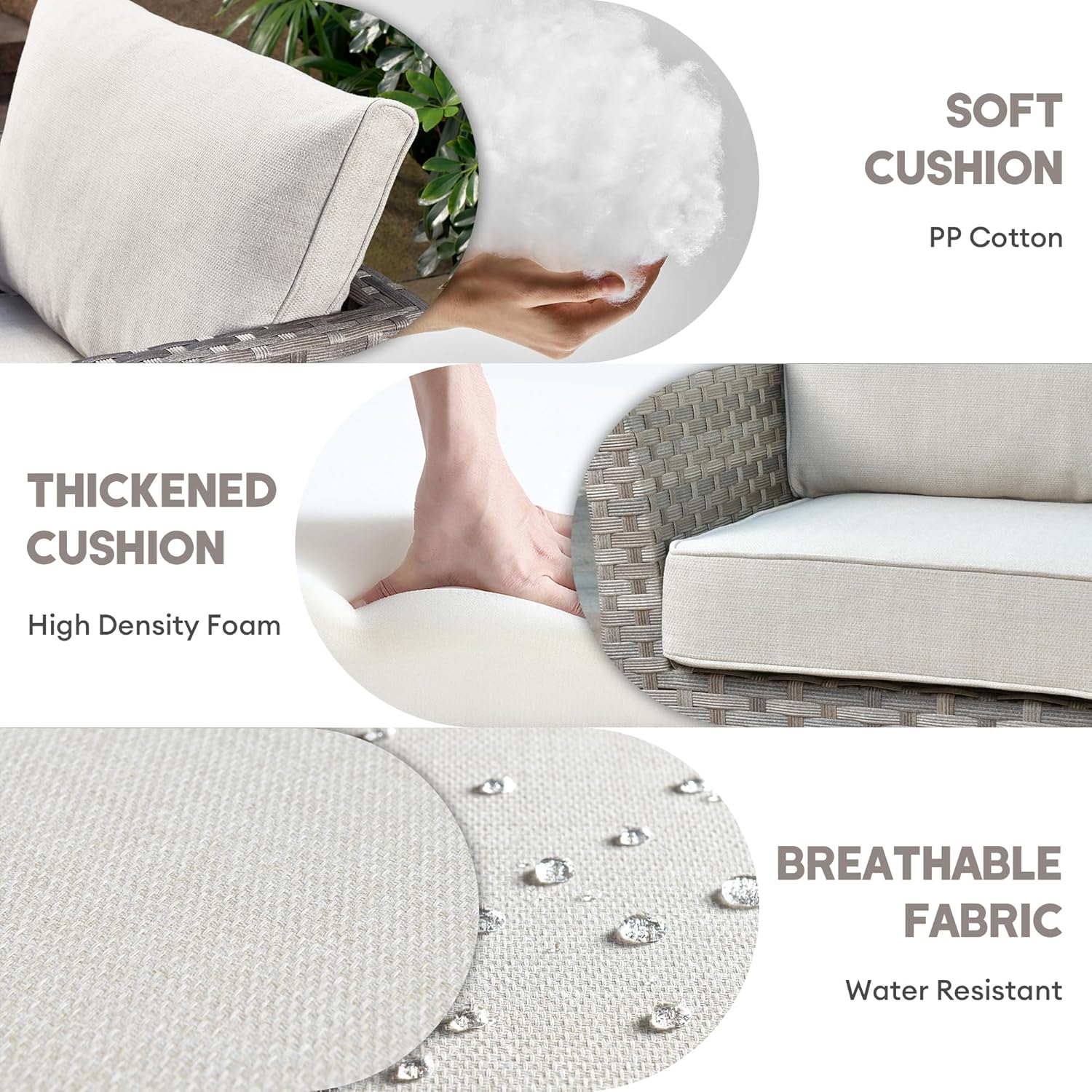 Patio Furniture Set with Propane Fire Pit Table, 13 Pieces PE Wicker Outdoor Conversation Set Sectional Sofa for Casual Gathering (Bold Stripe, Beige)