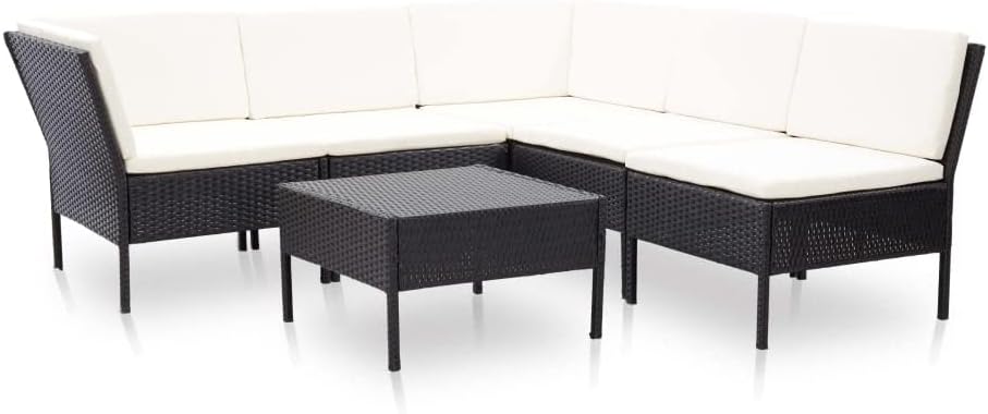 6 Piece Patio Lounge Set with Cushions Poly Rattan Black,Black 6Piece PE Rattan Outdoor Patio Lounge Set with Cream Cushions: Ultimate Comfort and Style Patio Furniture, Outdoor Furniture Sets