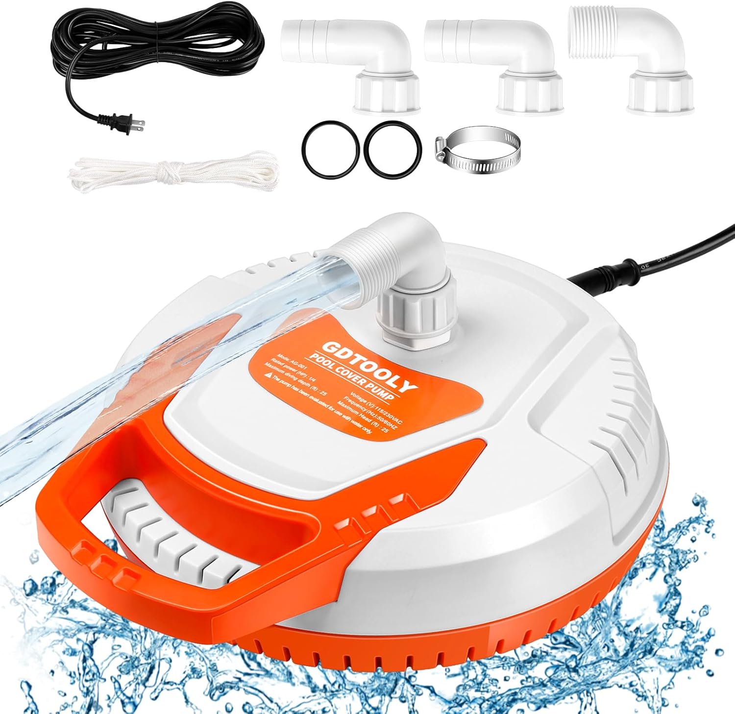 Automatic Pool Cover Pump, 1/4 HP 1500GPH Sump Pump Submersible for Pool, Hot Tubs Draining, Swimming Water Removal Pumps with 26Ft Power Cord