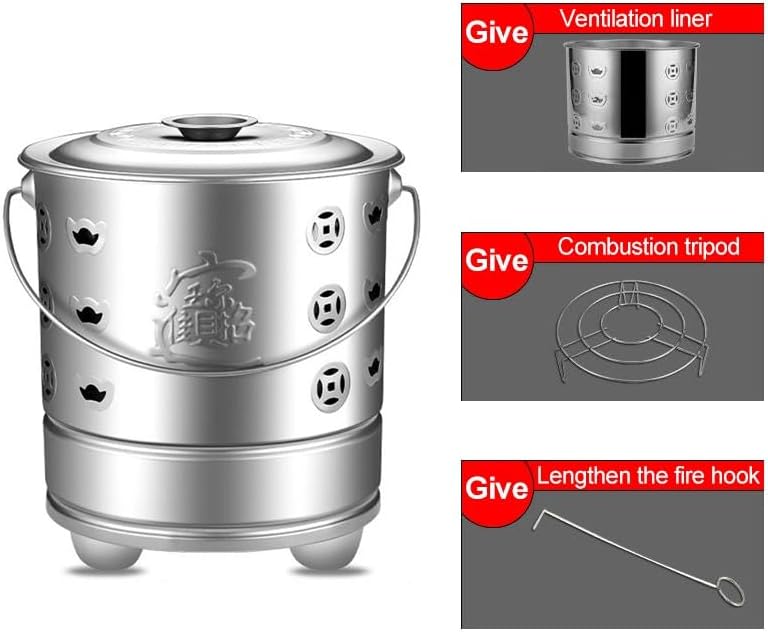 Incinerator, Burn Barrel, Yard Waste Incinerator, Outdoor Fire Pits, with Lid and Handle, Fire Barrel for Paper Leaf Courtyard Waste Trash(Silver,XX-Large)