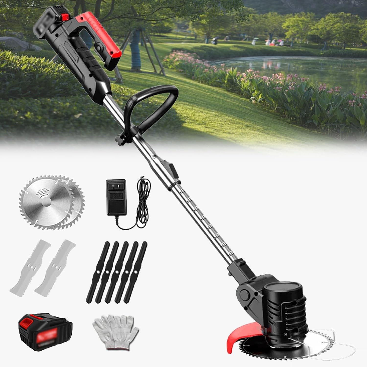 Electric Lawn Mower, Small Household Lawn Mower, Rechargeable Lawn Mower, Lithium Battery Agricultural Multi-Function Hoeing Tool with Battery,24V/4.0Ah