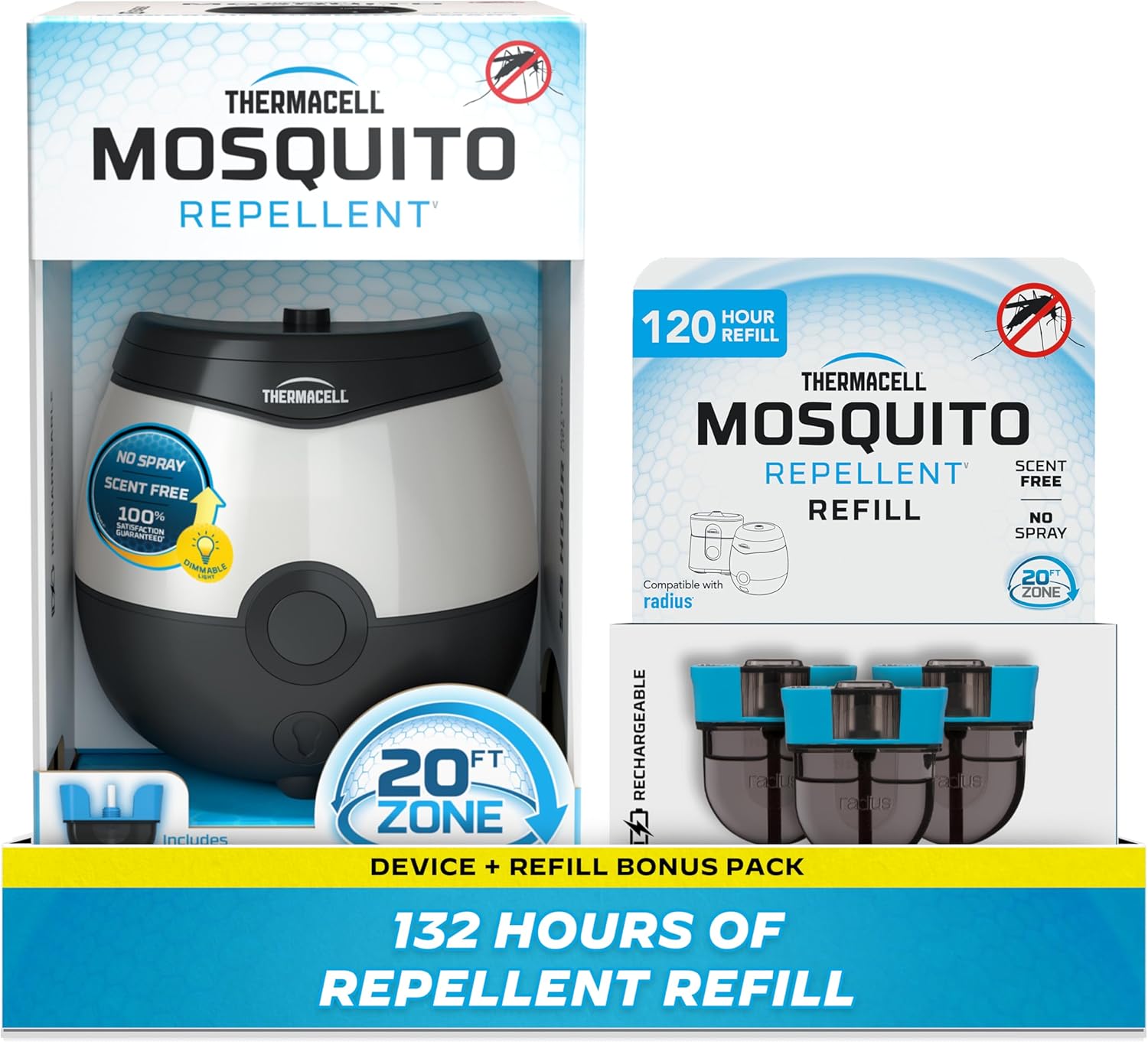 Thermacell E-Series Rechargeable Mosquito Repeller with 20’ Mosquito Protection Zone; Bug Spray Alternative; Scent Free