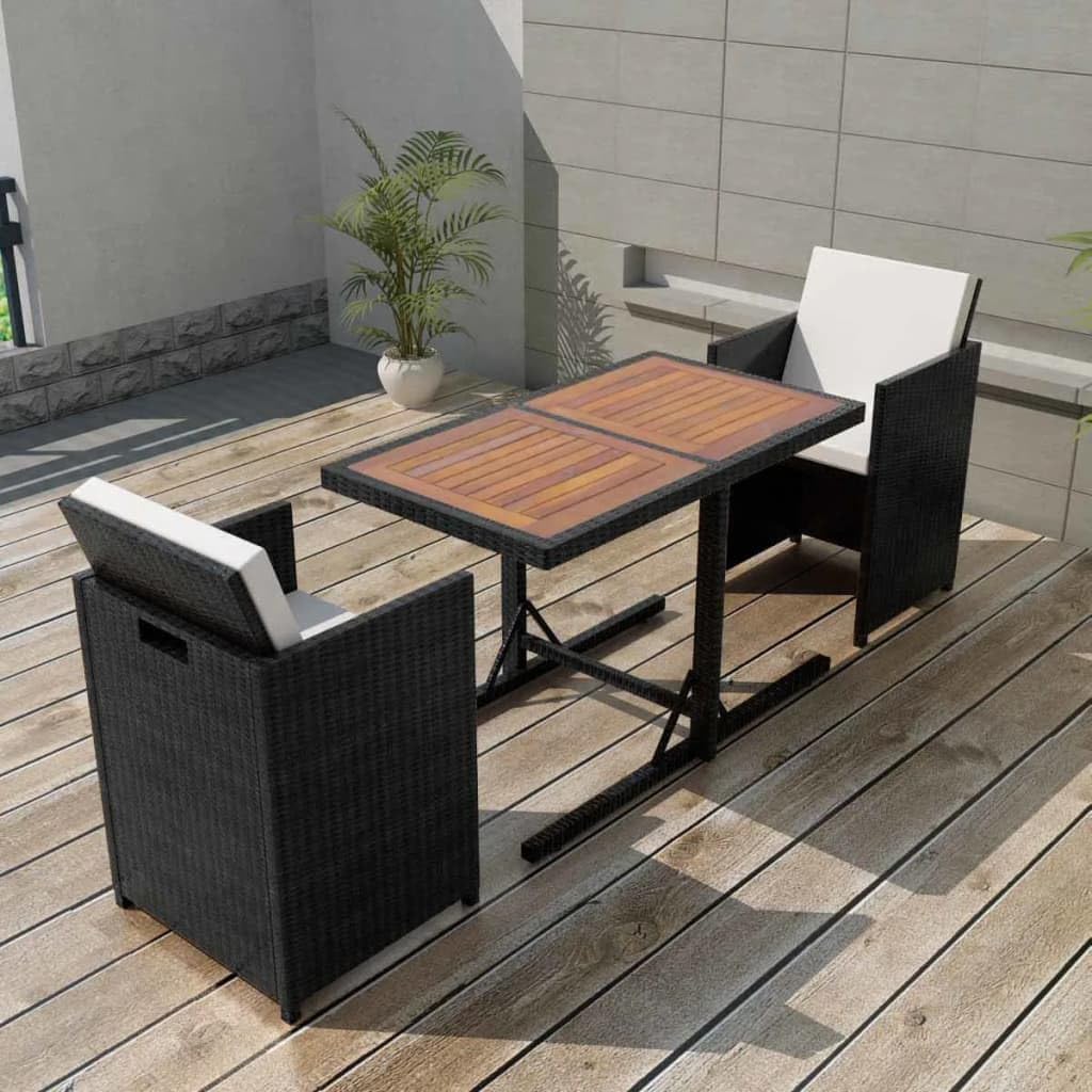 3 Piece Bistro Set with Cushions Poly Rattan Black,Versatile Rattan Garden Furniture Set: for Outdoor Dining or Relaxation Patio Furniture Sets, Outdoor Furniture Sets