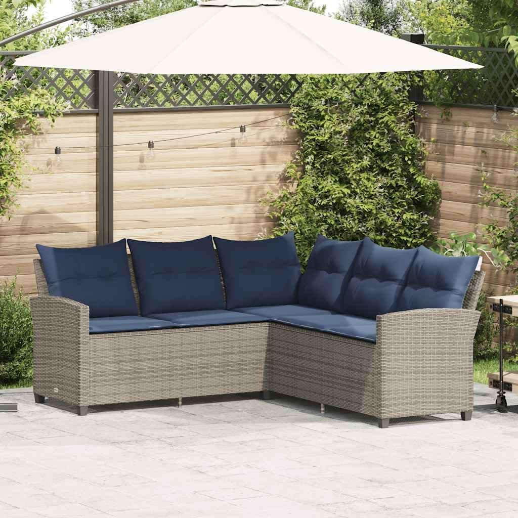 L-Shaped Outdoor Sofa, Grey PE Rattan, Powder-Coated Steel Frame, 5-Person Patio Furniture Set, 72.4x72.4x31.5 Inch, Balcony Garden Lounge