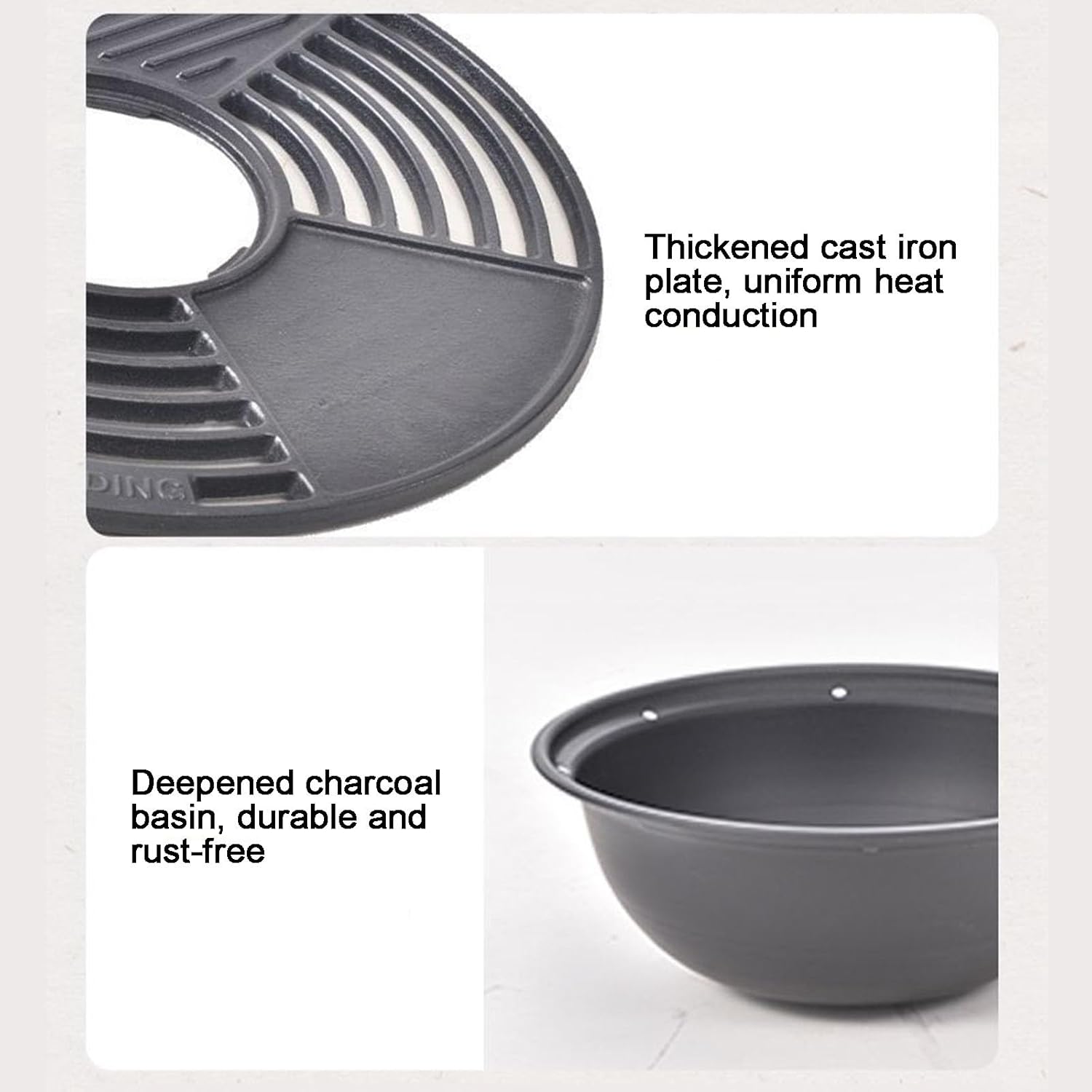 Clay Charcoal Stove Portable Grill, 16x17 Inch Outdoor Fire Pit Combo Hibachi Grill with Marble Steel Bracket White Grey(White)