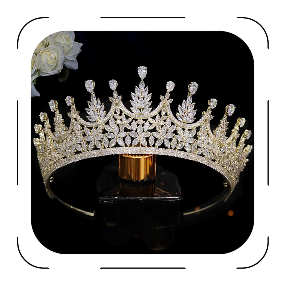 Jorsnovs Cubic Zirconia Gold Wedding Bridal Crowns Princess Sweet 16 CZ Tiara Quinceanera Birthday Hair Accessories for Women