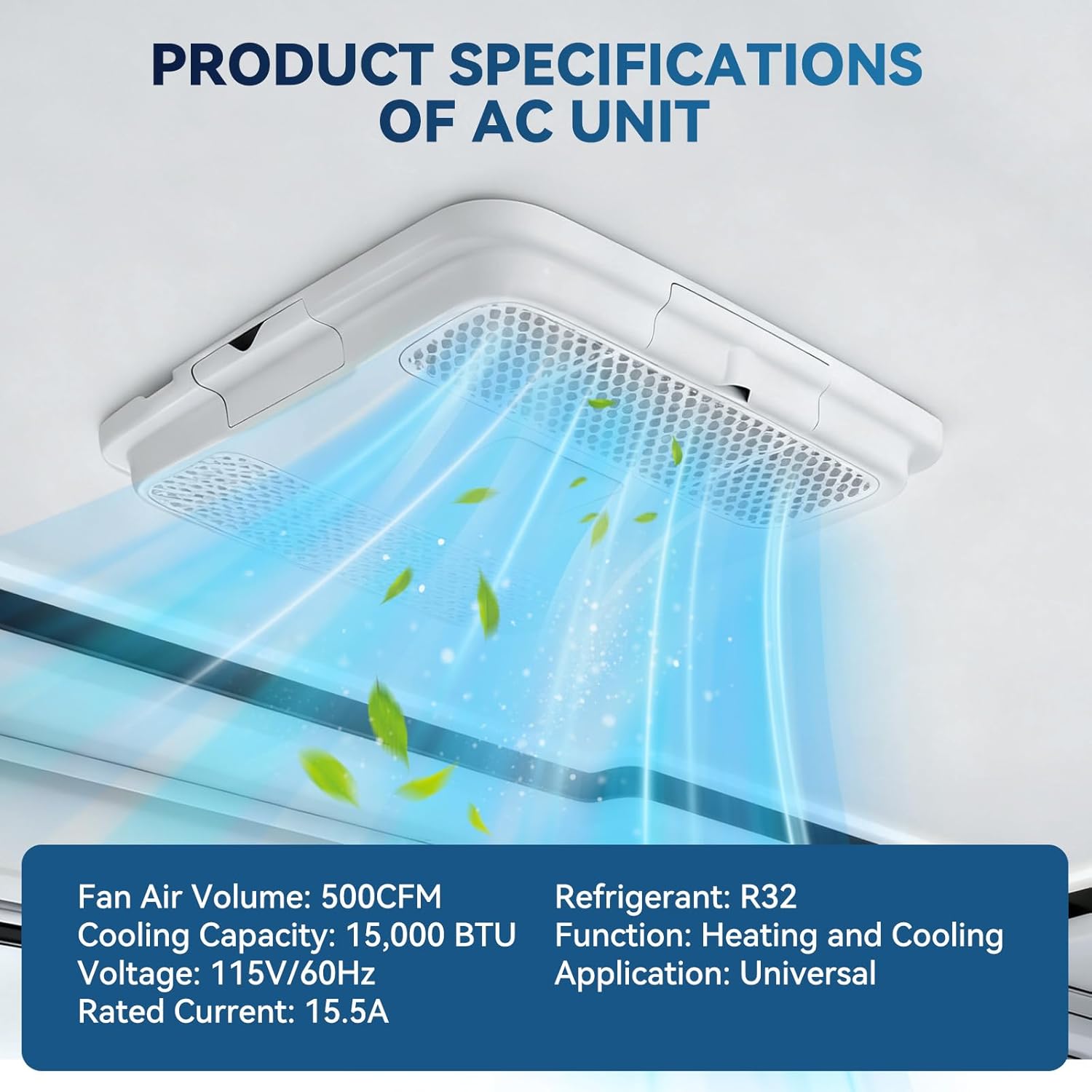 Rooftop RV Air Conditioner with Heat, 15000 BTU Cooling & Heating, 52 dB Ultra Quiet, Non-Ducted Easy Install for Camper Trailer Motorhome RVs Food Trucks, 115V, Scroll compressor
