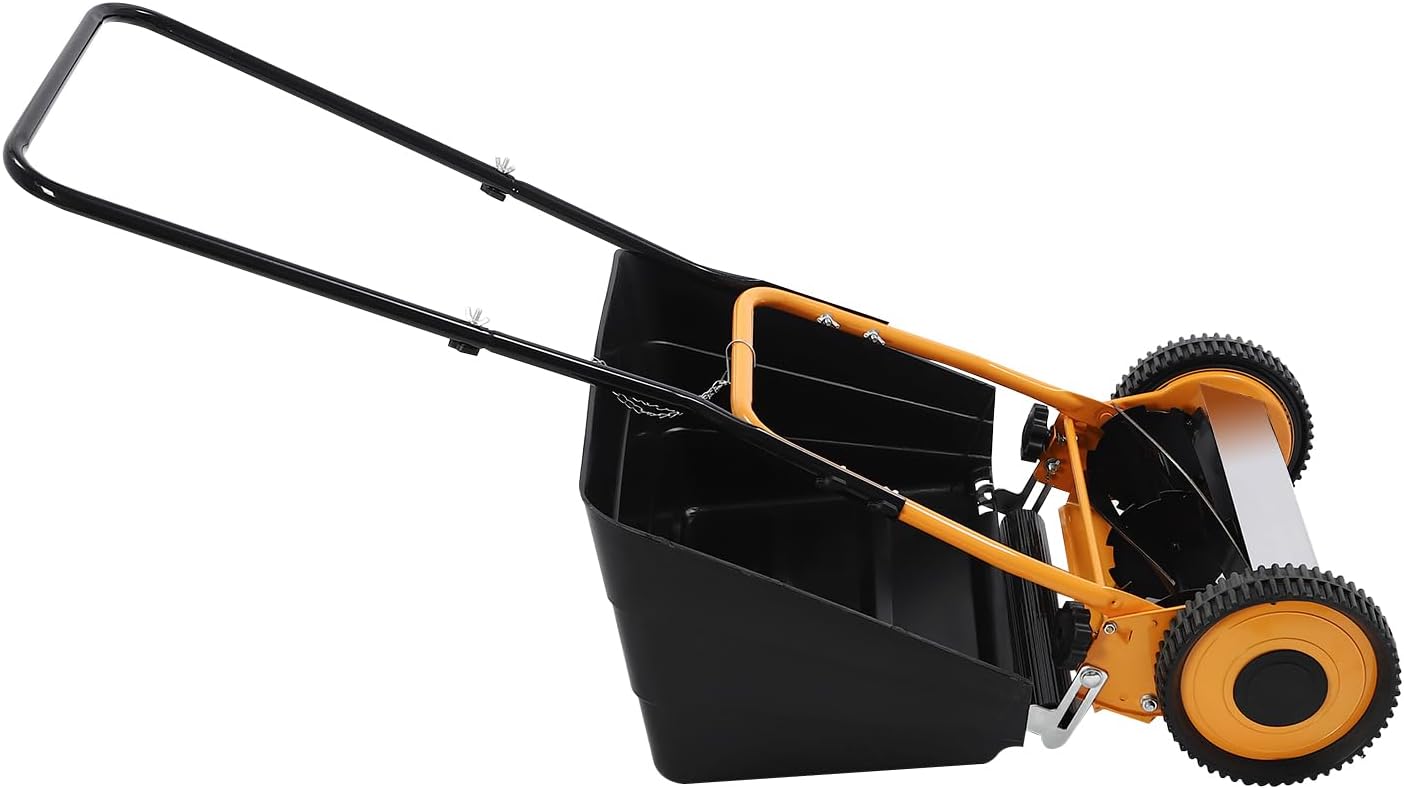 14-Inch Push Reel Lawn Mower, 2 Wheel Manual Hand Push Walk-Behind Cylinder, Lawnmower Specialty Grass Mower, Mowing & Collecting Grass Function with Grass Catcher & 5 Blades for Garden Yard Lawn