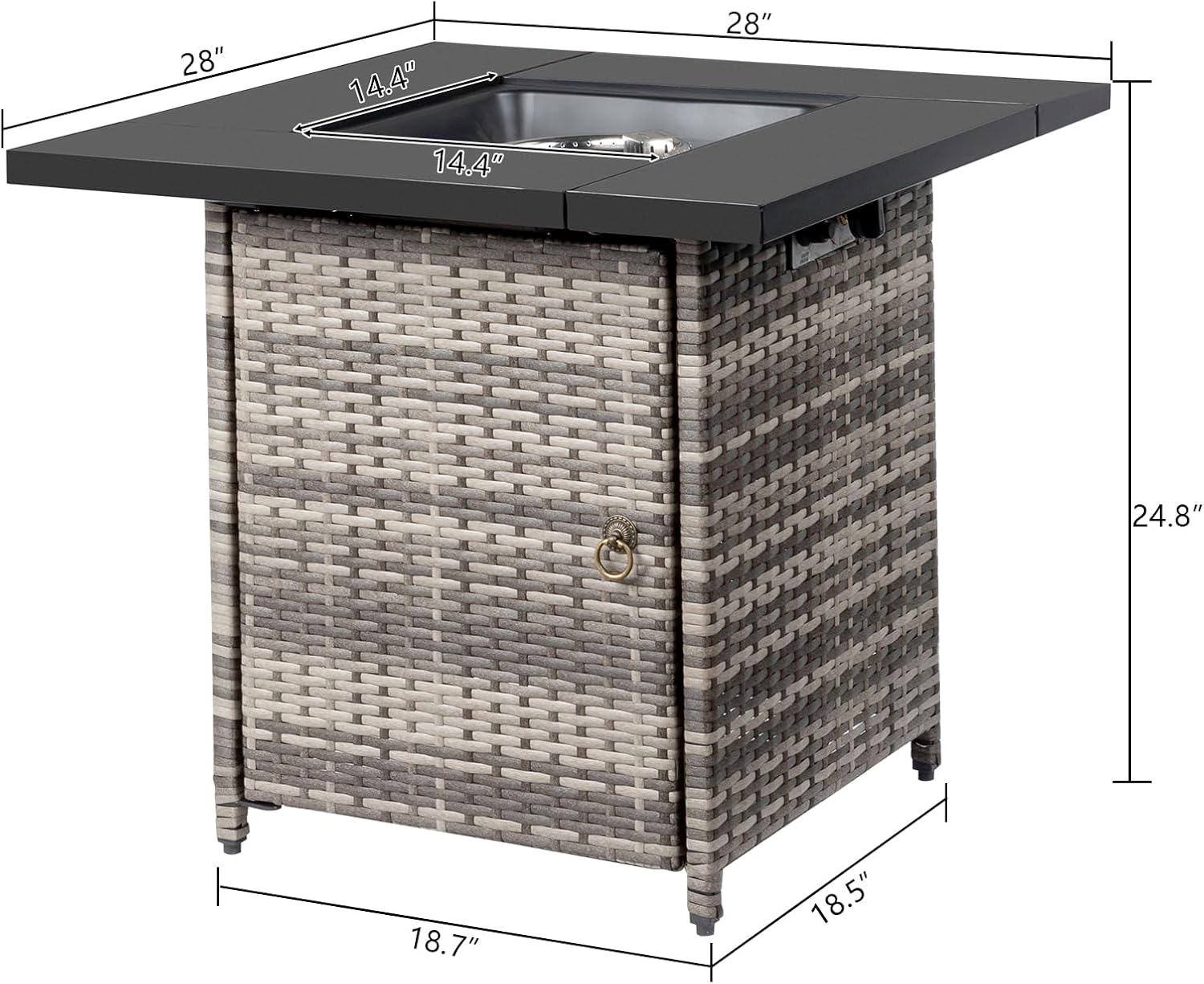 28 inch Wicker Propane Fire Pit Table, CSA-Certified, Outdoor Patio Fire Pit Table 50,000 BTU Gas Firepits with Lid and Lava Rocks for Deck Garden Backyard (28 inch)