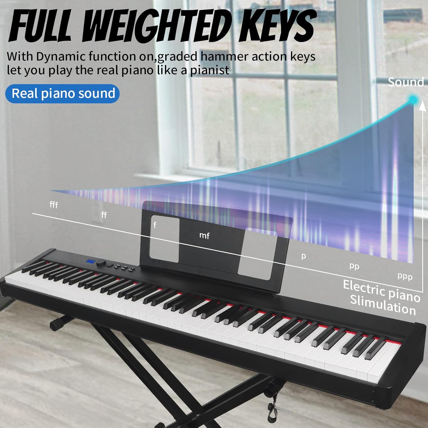 88 Key Weighted Keyboard Piano,Kmise Full Size Heavy Hammer Action Key Digital Piano with Music Stand Pedal MIDI Connecting for Professional Beginner