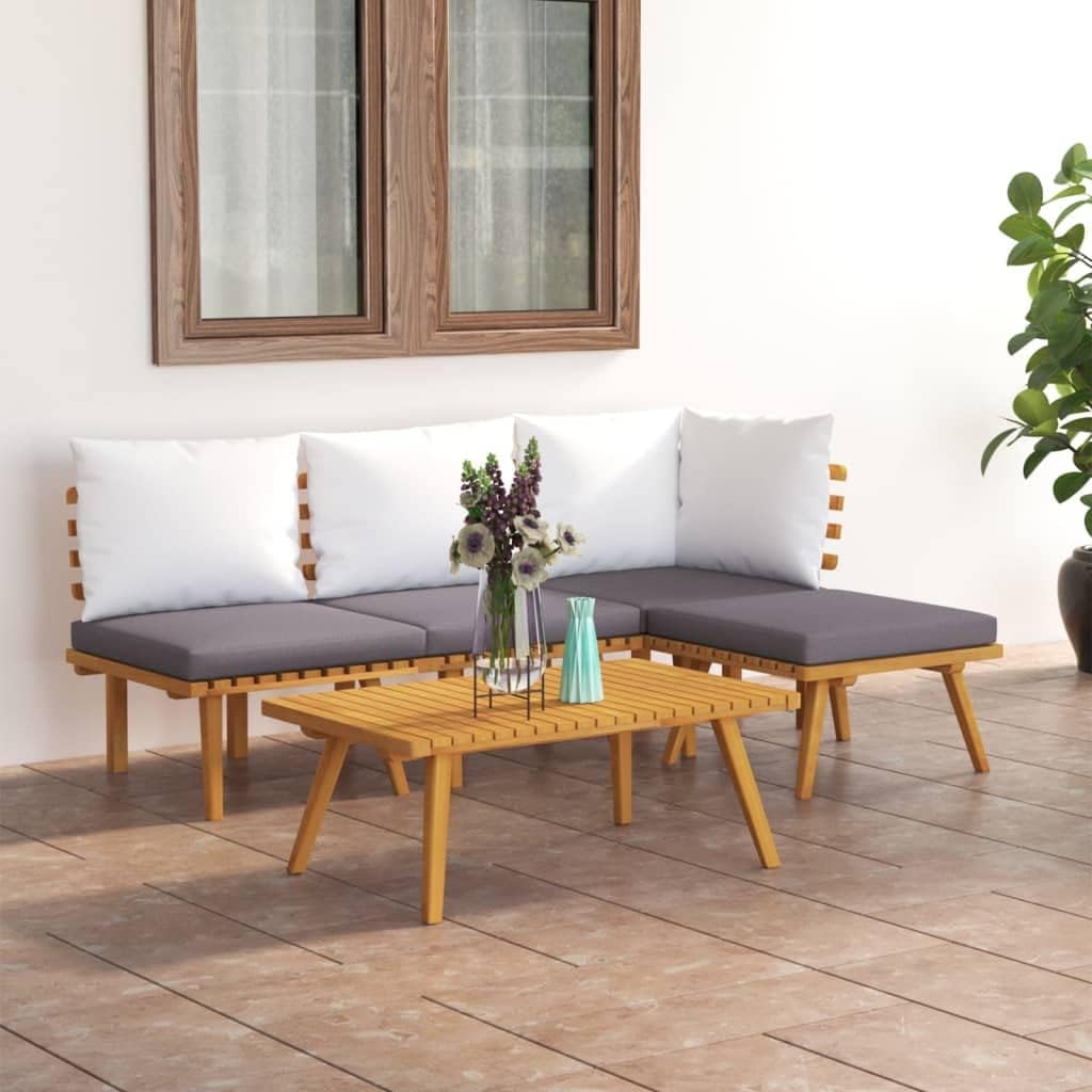 5 Piece Patio Lounge Set with Cushions Solid Acacia Wood,Rustic Acacia Wood Garden Lounge Set with Padded Cushions for Patio, Terrace, or Garden Patio Furniture Sets, Outdoor Furniture Sets