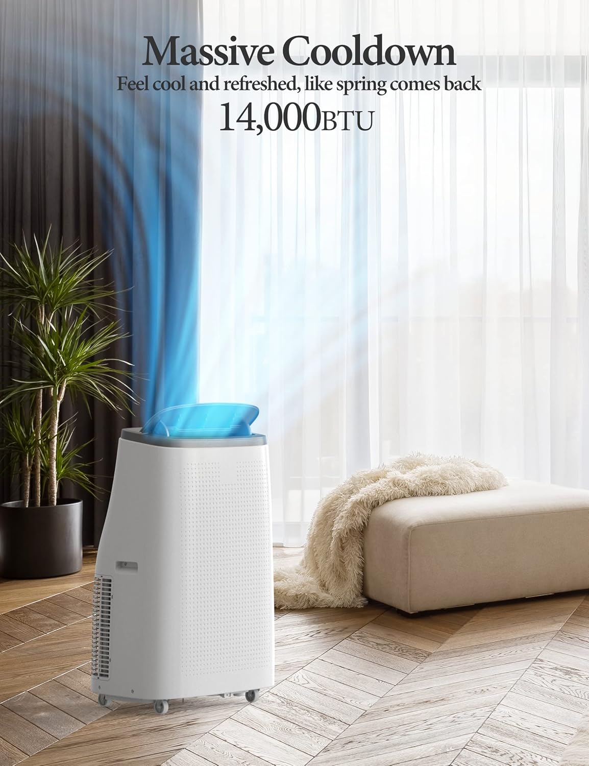 Portable Air Conditioners, 14000 BTU Air Conditioner for 750 Sq. Ft, Dehumidifying & Fan, Quiet Operation and Easy Mobility, Remote Control for Home & Office, Gray Top