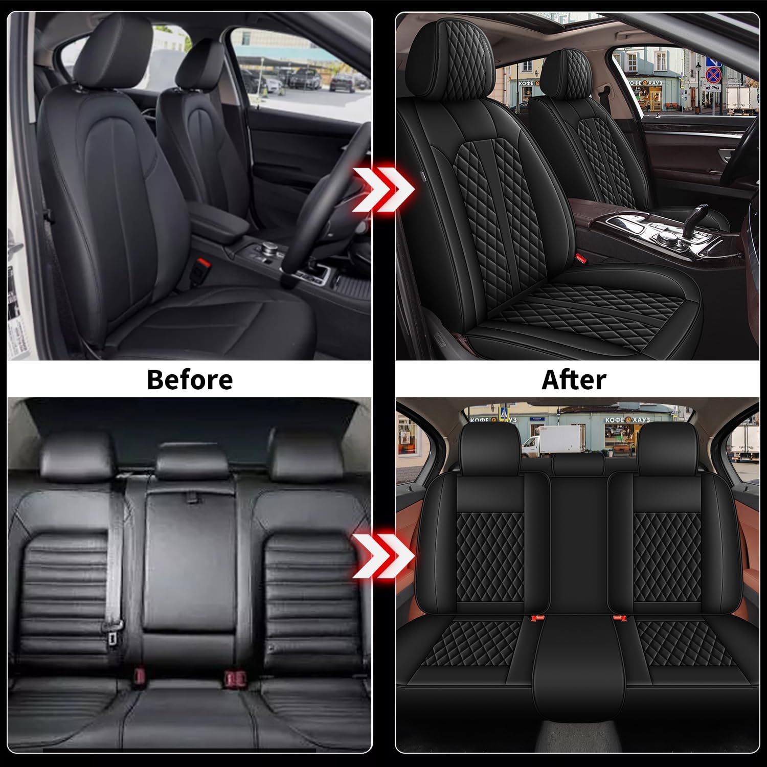 Car Seat Covers Full Set Fit for Ford Bronco Sport 2021-2025 2026: 5 Seat Auto Interior Accessories, Waterproof Faux Leather Vehical Car Seat Cushions Cover（Black