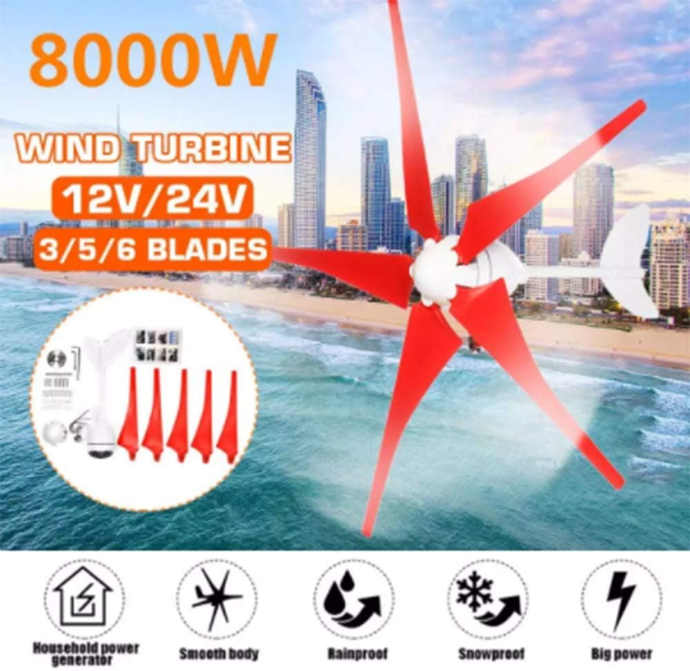Efficiet 8000W 12V/24V 3/5/6 Blades Wind Generator Wind Turbines Generator Windmill Energy Turbines Charge for Home Camping,24v,3