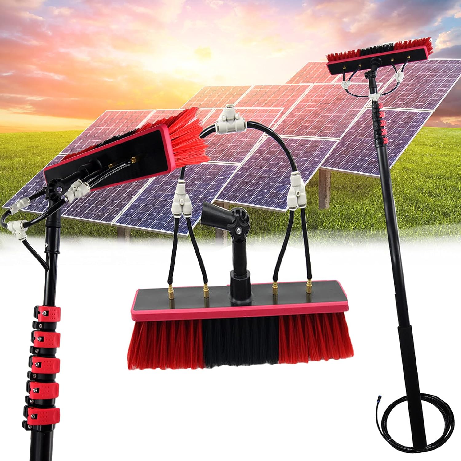 Water Fed Telescopic Brush Extendable Cleaner Conservatory Roof,Cleaning Photovoltaic and Solar Panels Water Fed Pole Kit / 35cm Water Brush(36ft-12ft),6M/20FT