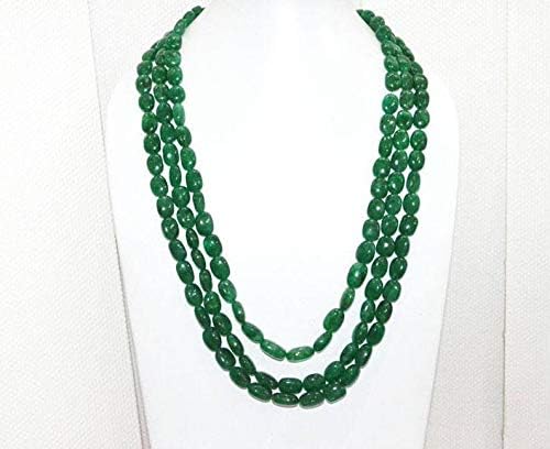 3 Lines Dyed Emerald Smooth Oval Shape Necklace, Dyed Emerald Smooth Oval Beads, Emerald Necklace, 9x11-13x16.5 mm