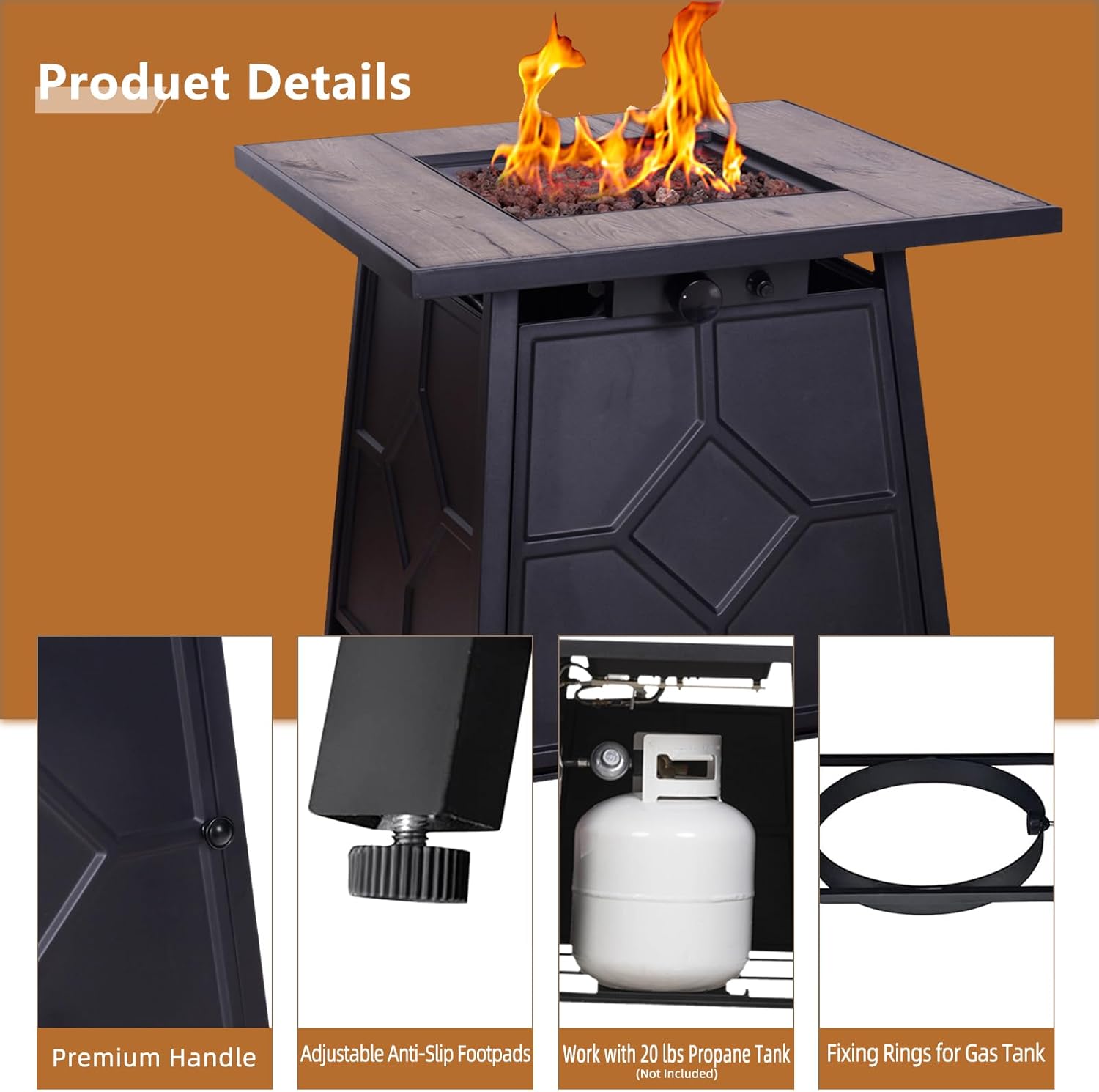 40,000 BTU Steel Propane Gas Fire Pit Table with Steel lid, Weather Cover