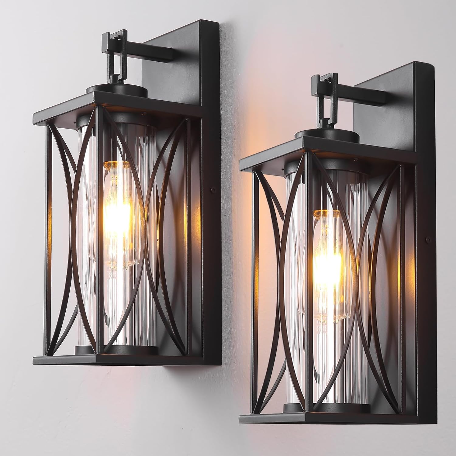 Large Outdoor Wall Lights - 2 Packs Modern Black Exterior Light Fixture with Clear Glass Shade, Waterproof Porch Lighting for House, Farmhouse Sconces Lantern for Front Door, Garage