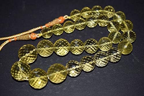 Beautiful Natural Lemon Quartz Round Faceted Beads Necklace-Lemon Quartz Round Faceted Necklace,12-19.50 mm,16
