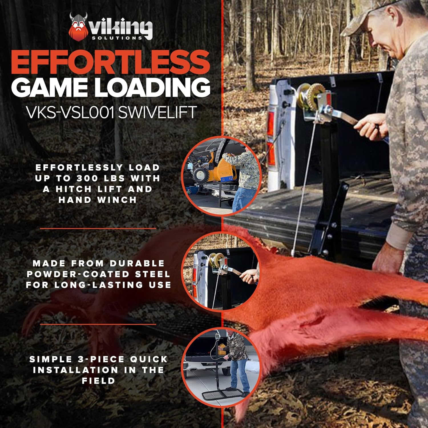 Viking Solutions SwiveLift Durable Lightweight Foldable Easy to Use Portable Big Game Hitch-Mounted Lifting System