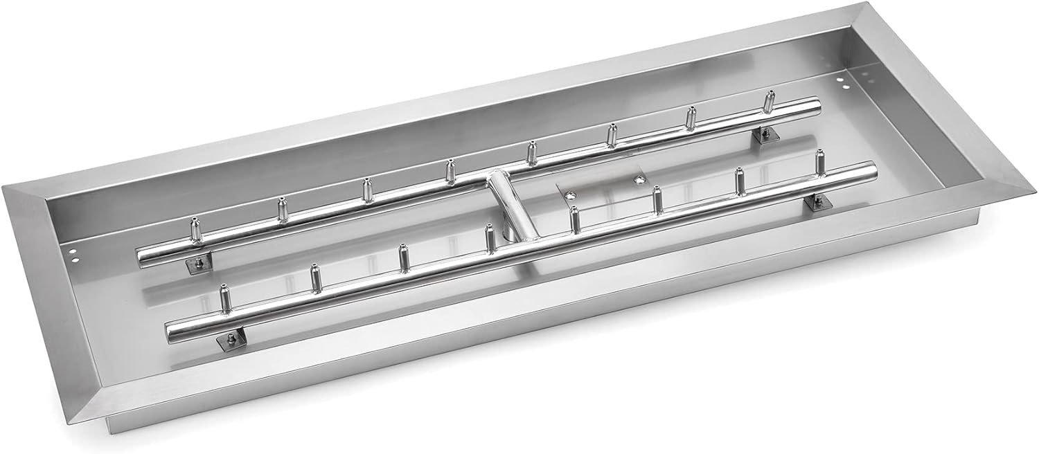 Stanbroil 30 x 10 Inch Upgrade Rectangle Fire Pit Pan with Jet Burner,304 Stainless Steel Natural & Propane Gas Firepits for Outside,High Flame,125,000 BTU Max