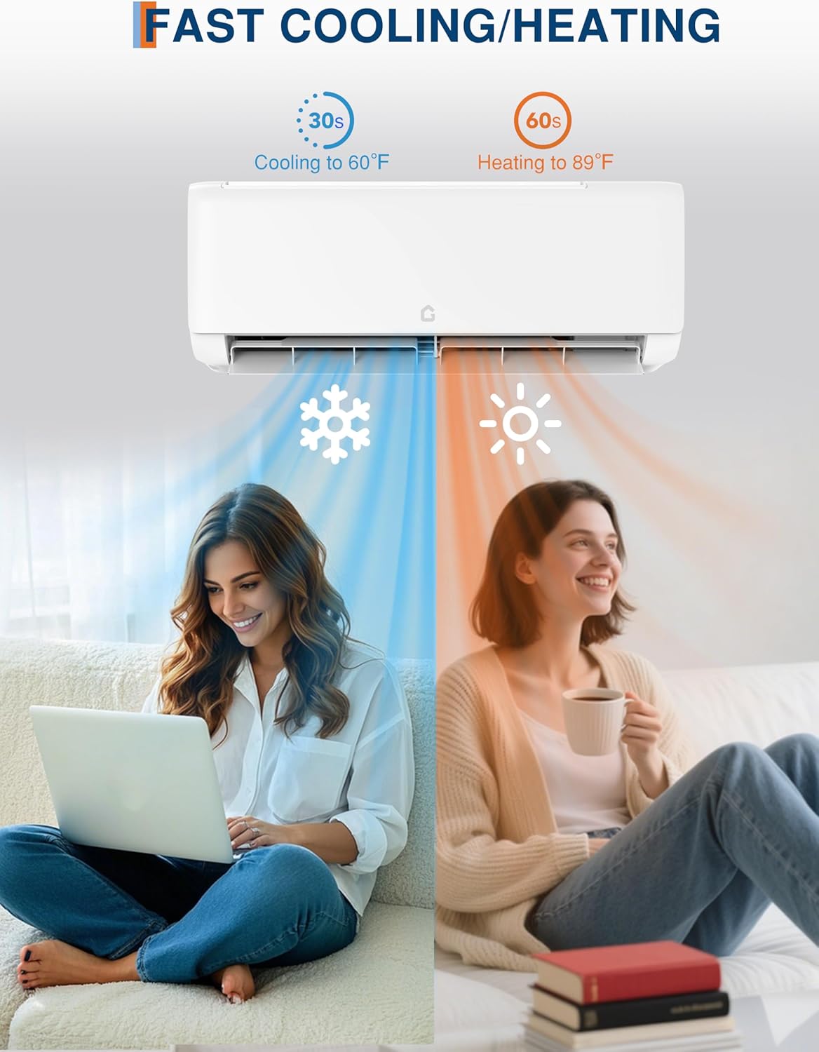 Garvee 24,000 BTU Mini Split Air Conditioner with Heat Pump, 21 SEER, Cools Up to 1500 Sq. Ft, Inverter AC with Installation Kit & Remote, Ductless AC Unit with Pre-Charged Condenser, 230V, White