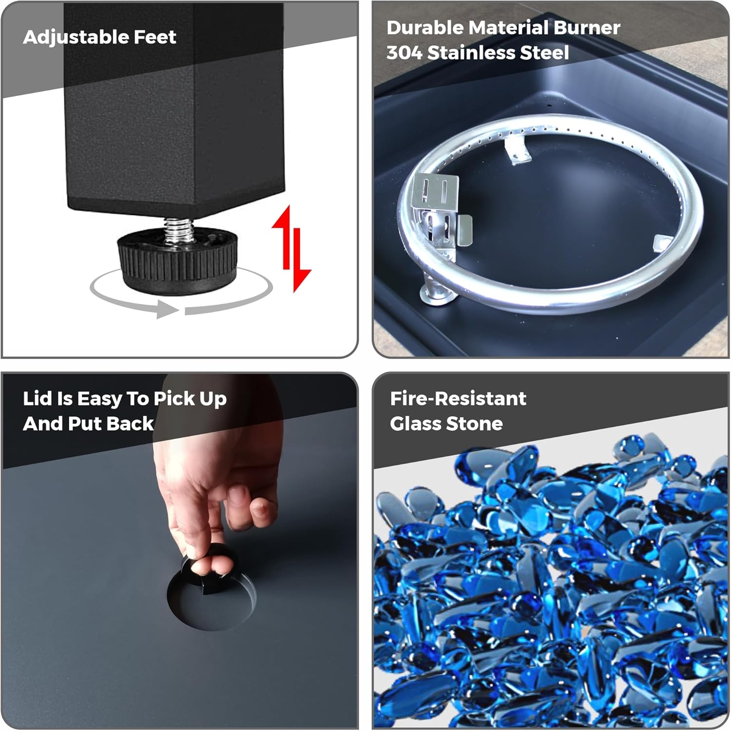 30 Inch Square Outdoor Fire Pit Table with 50,000 BTU Output, Premium Gas Fire Pit Tables for Outside Patio, Propane Fire Pit with Windshield, Glass Stones, Waterproof Cover (Gold Black, 30 inch)