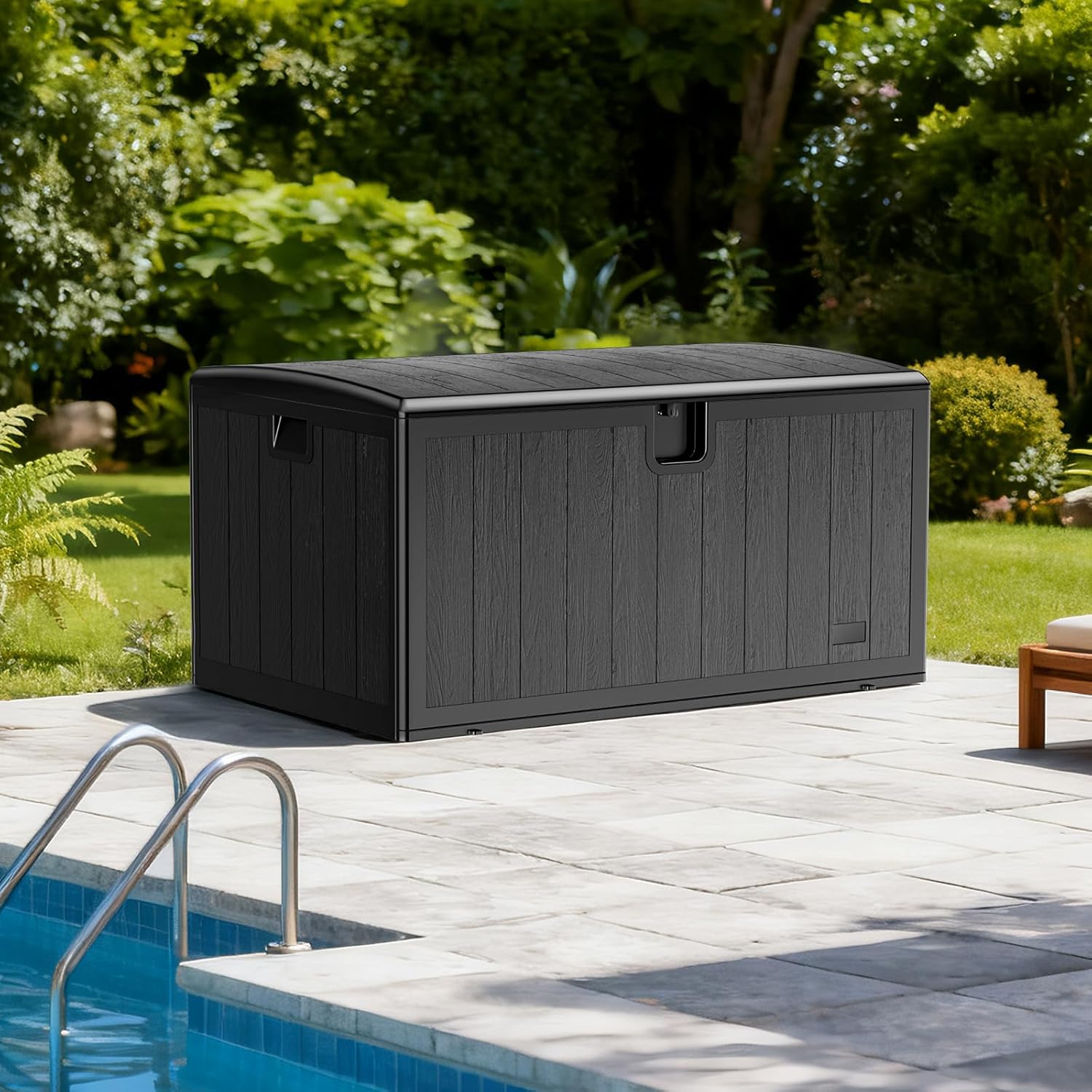 JEKO&JEKO 130 Gallon Outdoor Storage Box, Large Plastic Deck Box with Lockable Lid for Patio Furniture, Garden Tools, Outdoor Cushions and Shoes, Black