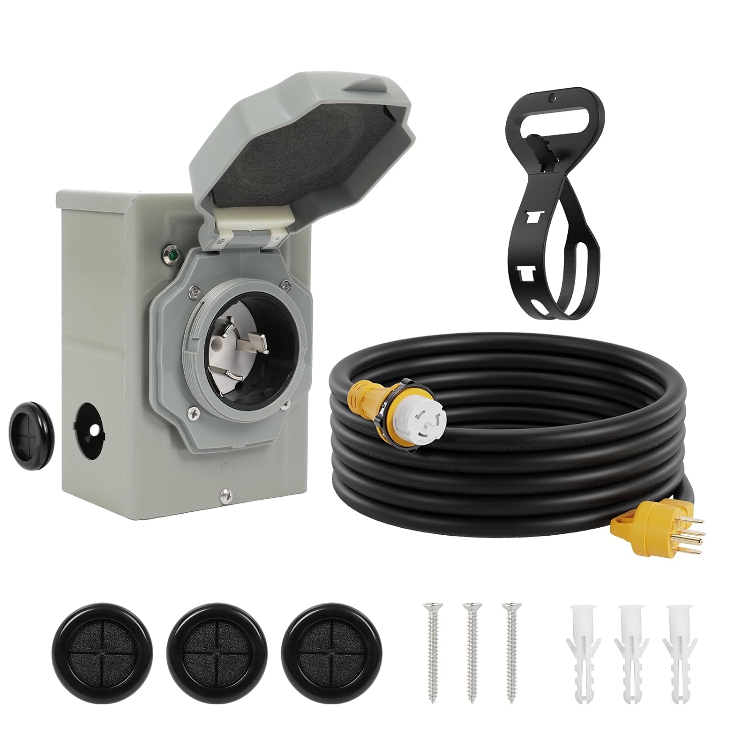 50AMP Generator Cord and Power Inlet Box, NEMA SS2-50P Pre-Drilled Generator Power Inlet Box with LED Power Indicator, 25 FT 14-50P to SS2-50R Extension Cord with Twist Lock Connector, ETL Listed