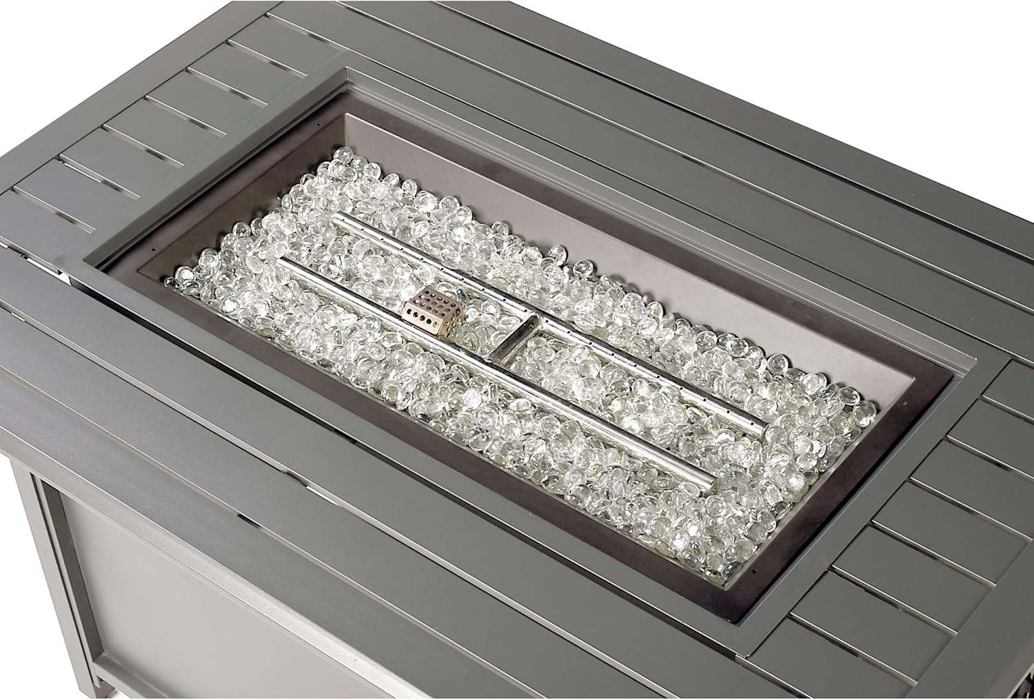Rectangular 46 in. x 31 in. Aluminum Propane Fire Pit Table, Glass Beads, Two Covers, Lid, 57,000 BTUs in Grey Finish